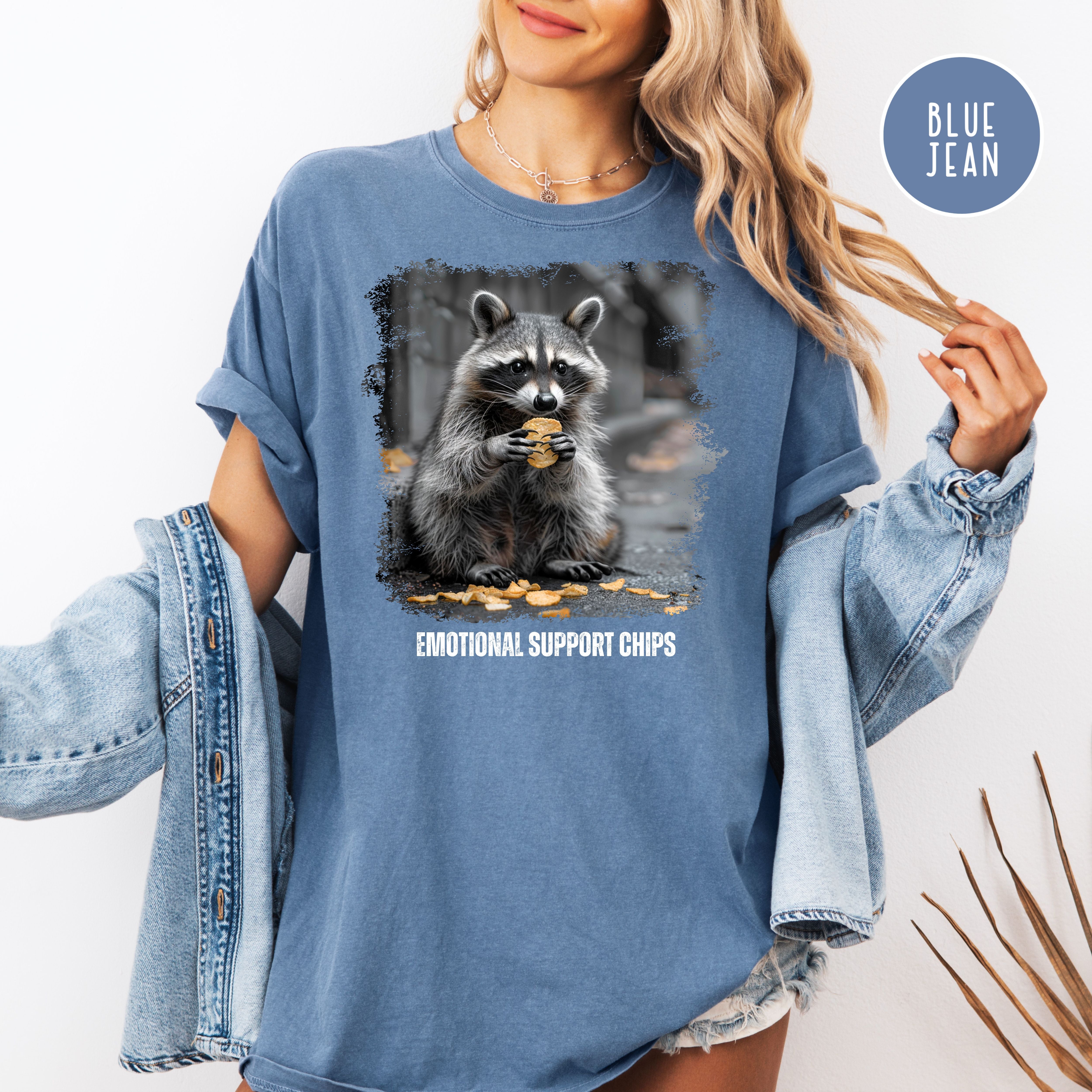 Funny Raccoon Eating Chips Comfort Colors T-Shirt, Funny Animal Meme Tee, Emotional Support Chips Shirt, Funny Gift Shirt