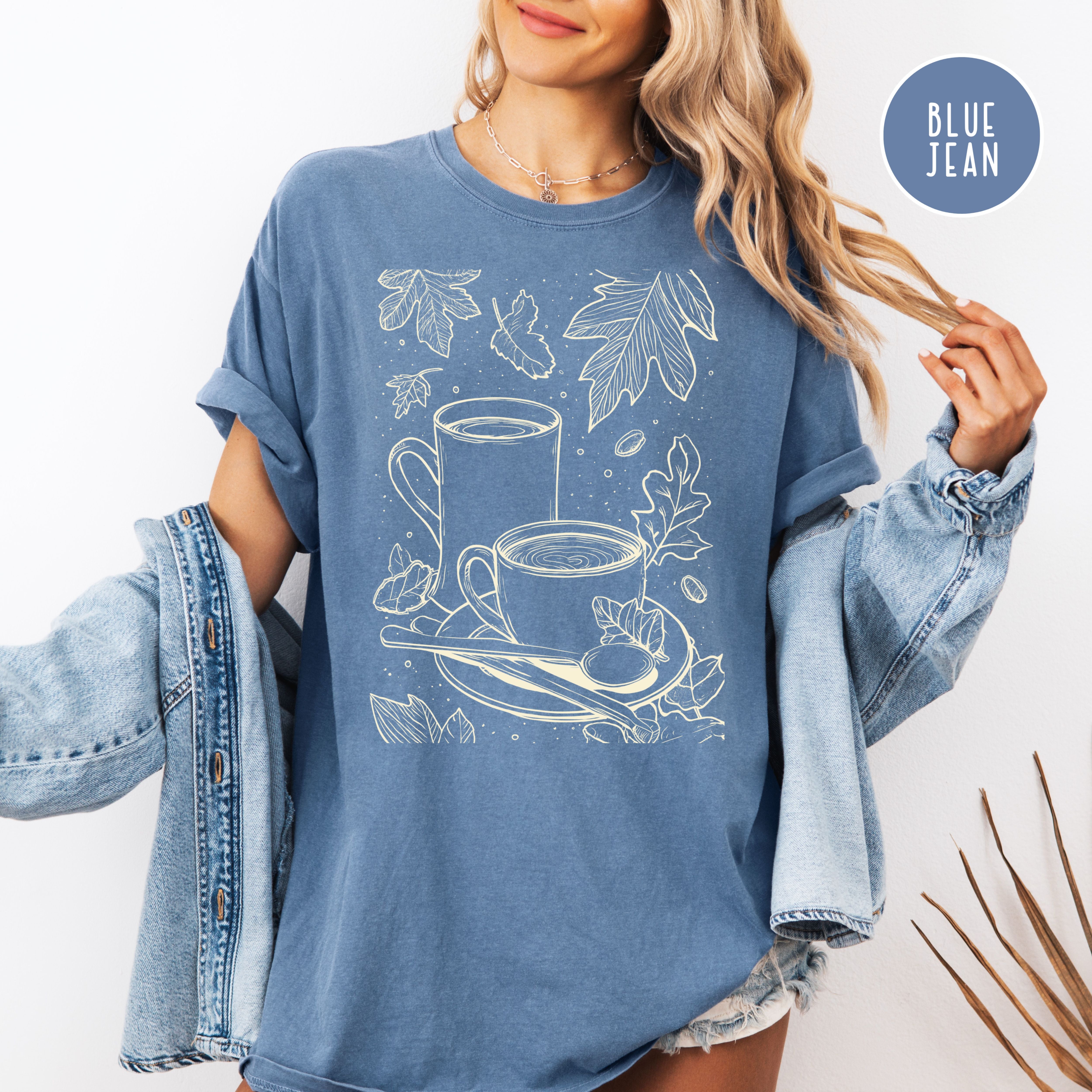 Coffee and Maple Leaves Boho Style Comfort Colors Fall Shirt