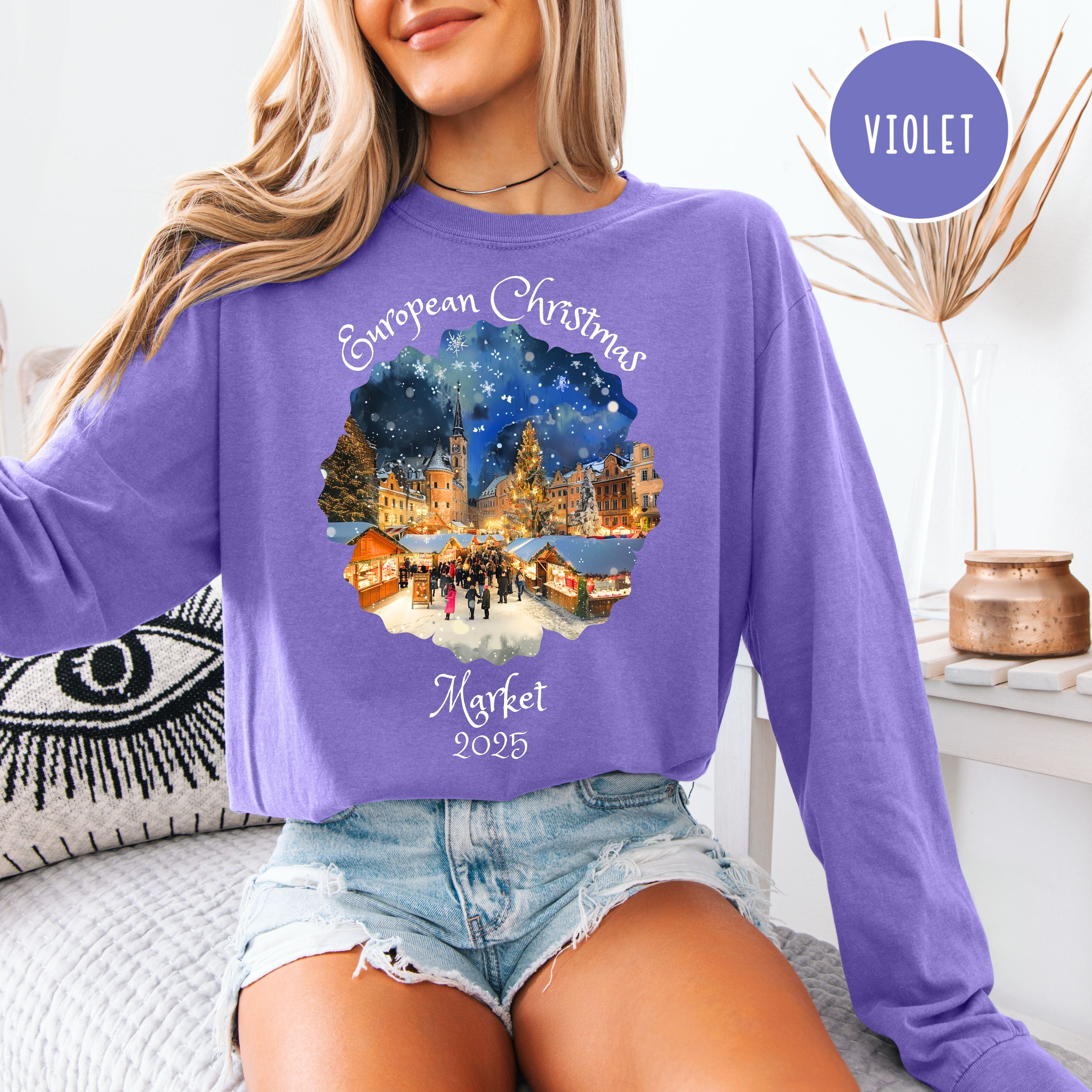 European Christmas Market 2025 Comfort Colors Long Sleeve Unisex Tee