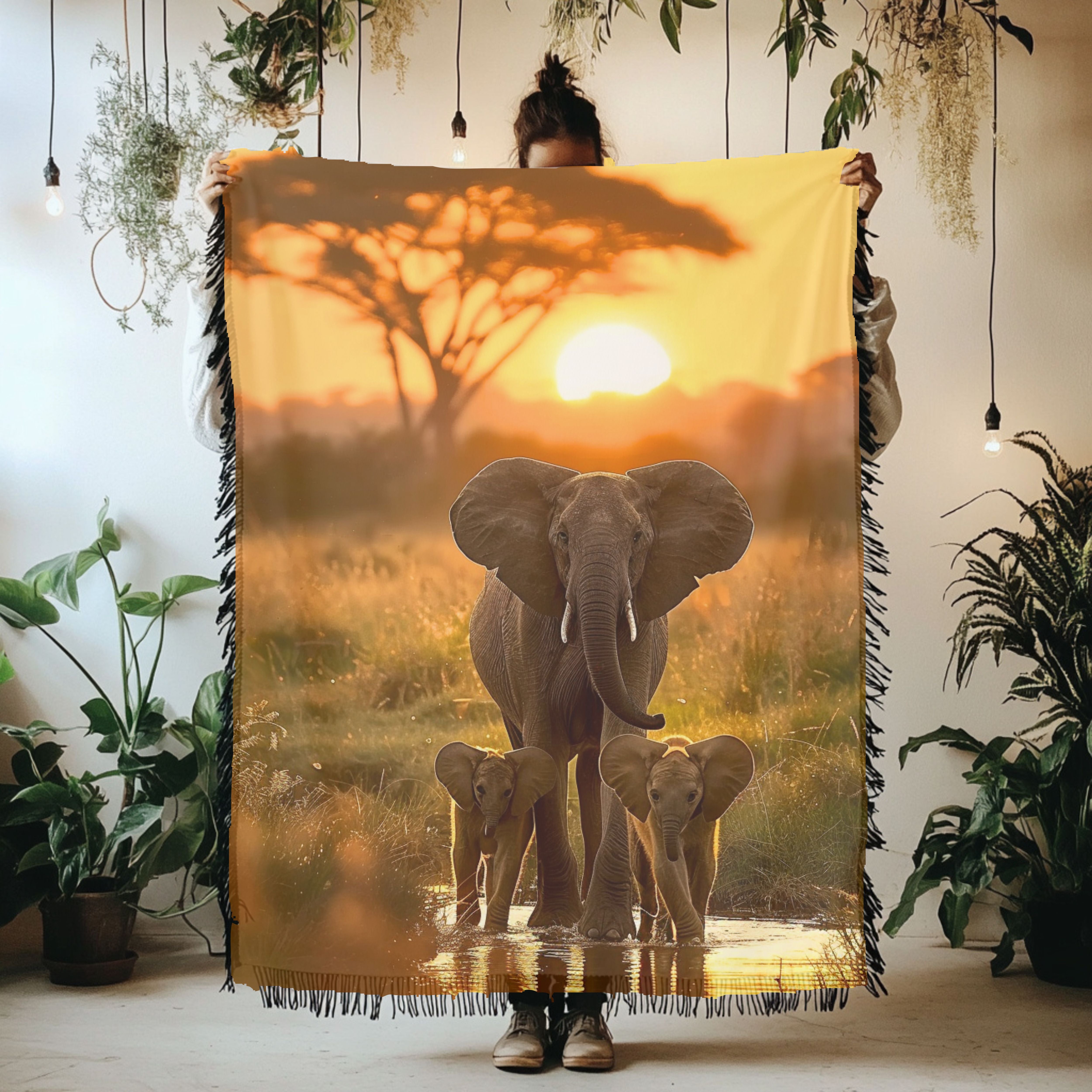 Elephants at Serengeti National Park Woven Throw Blanket