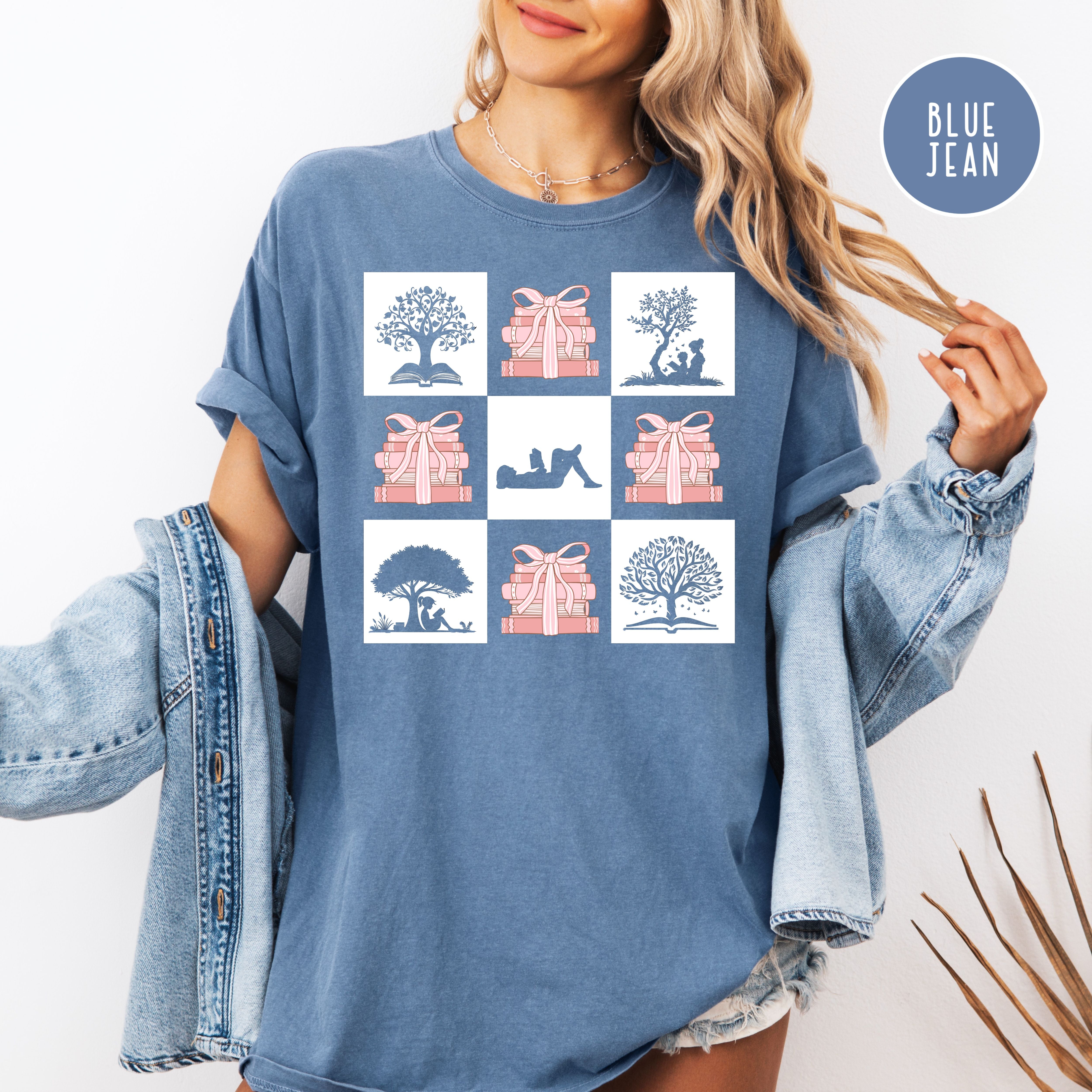 Coquette Books and Bows Reading Shirt For Book Lover, Comfort Colors Teacher Gift Tee