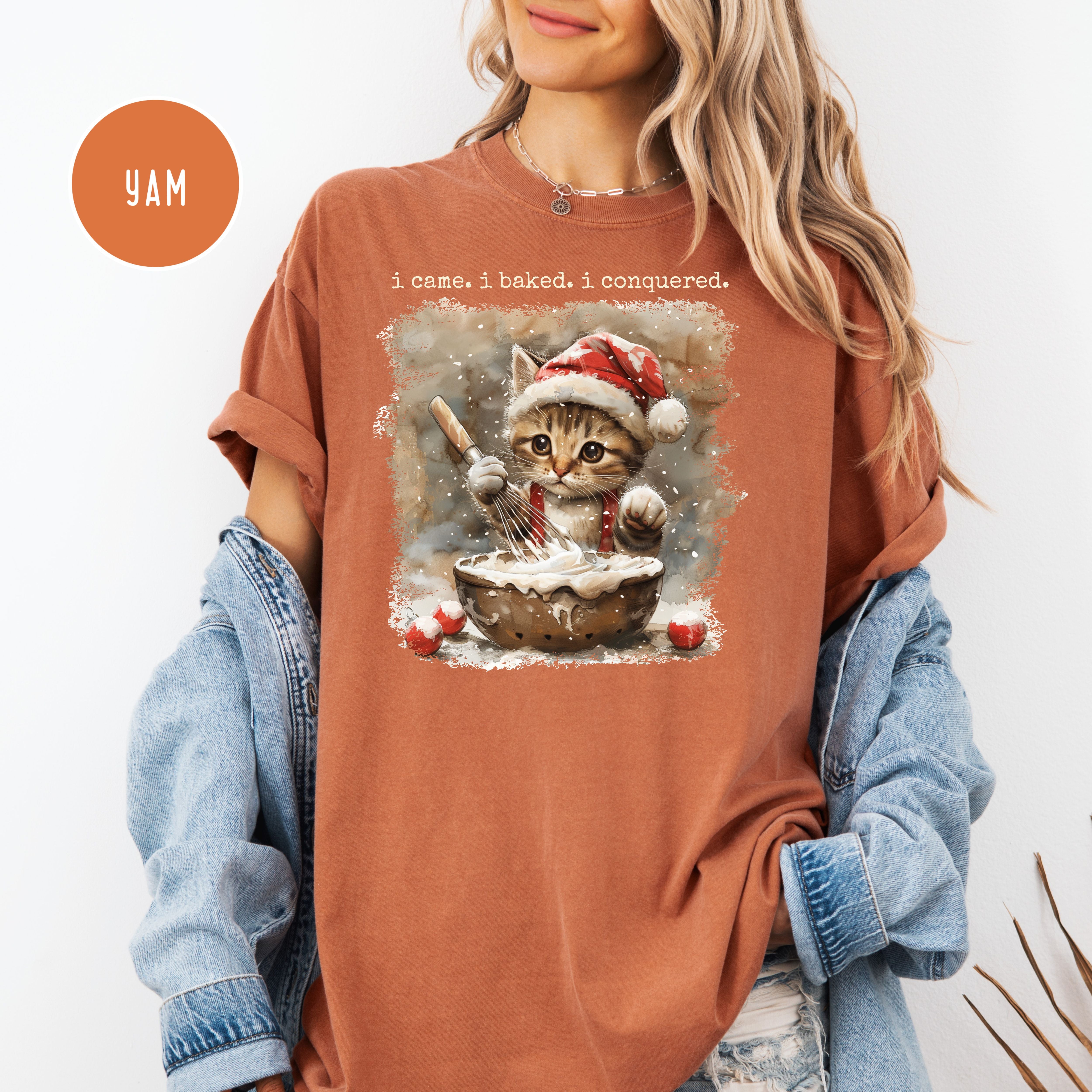 Cat Lover Comfort Colors Baker Christmas Gift Shirt, I Came I Baked I Conquered