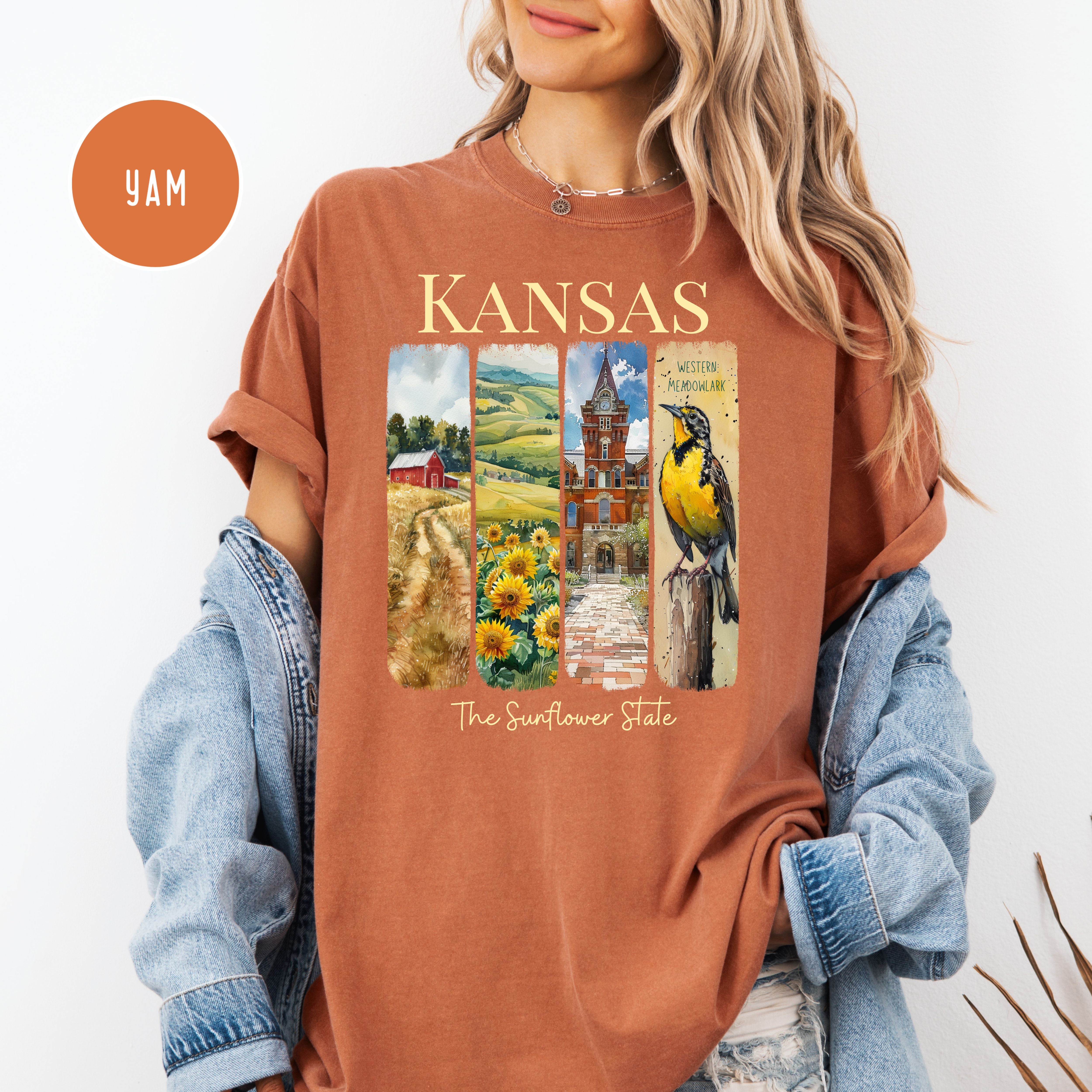 Kansas State Comfort Colors T-Shirt, Kansas Vacation Gift Shirt, Kansas Watercolor Gift, Kansas State Bird Shirt, Kansas Travel Gift Shirt