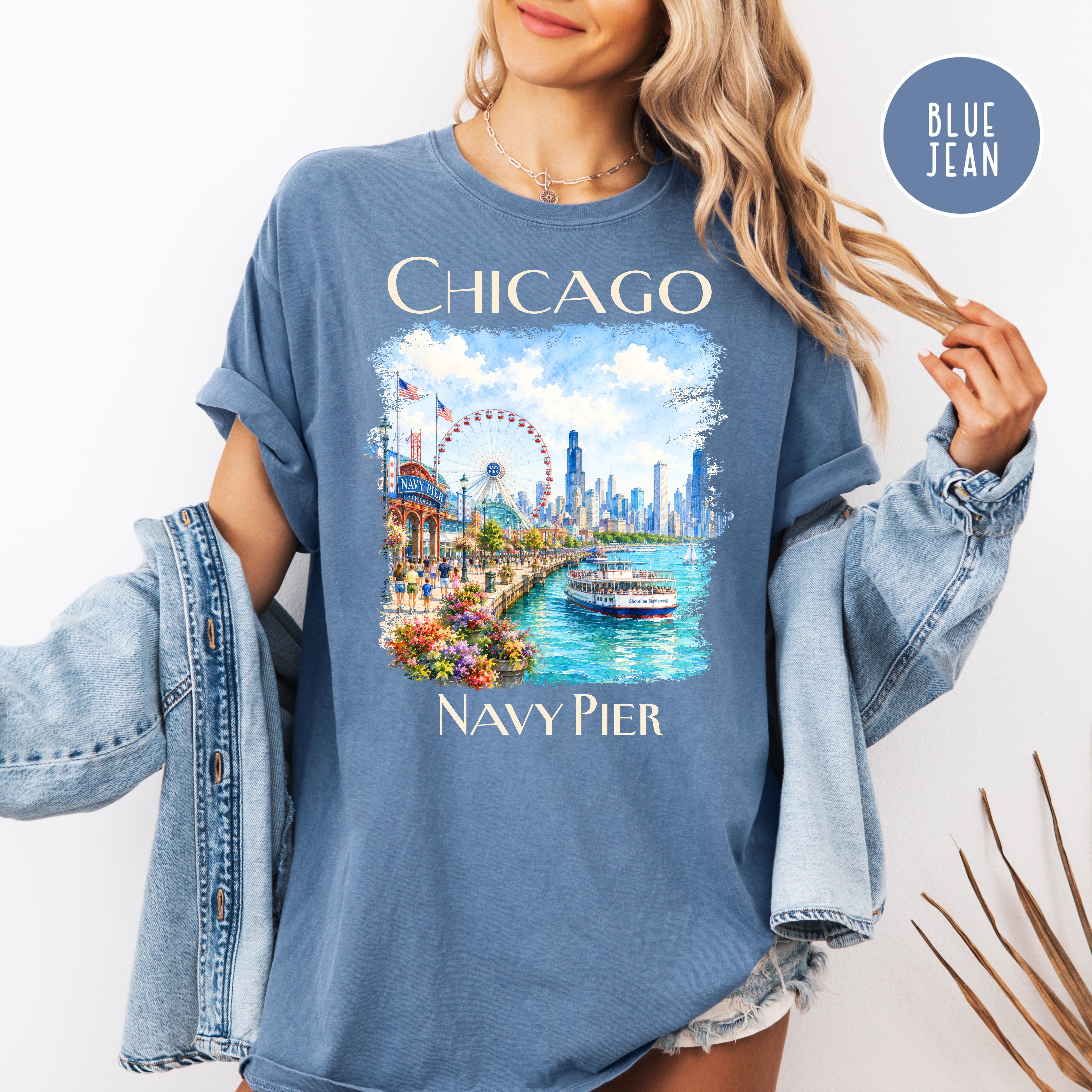 Chicago Navy Pier Unisex Comfort Colors Travel T-Shirt, Chicago Vacation Gift Shirt, Navy Pier Shirt, Traveler Gift, Chicago Lover Gift Tee