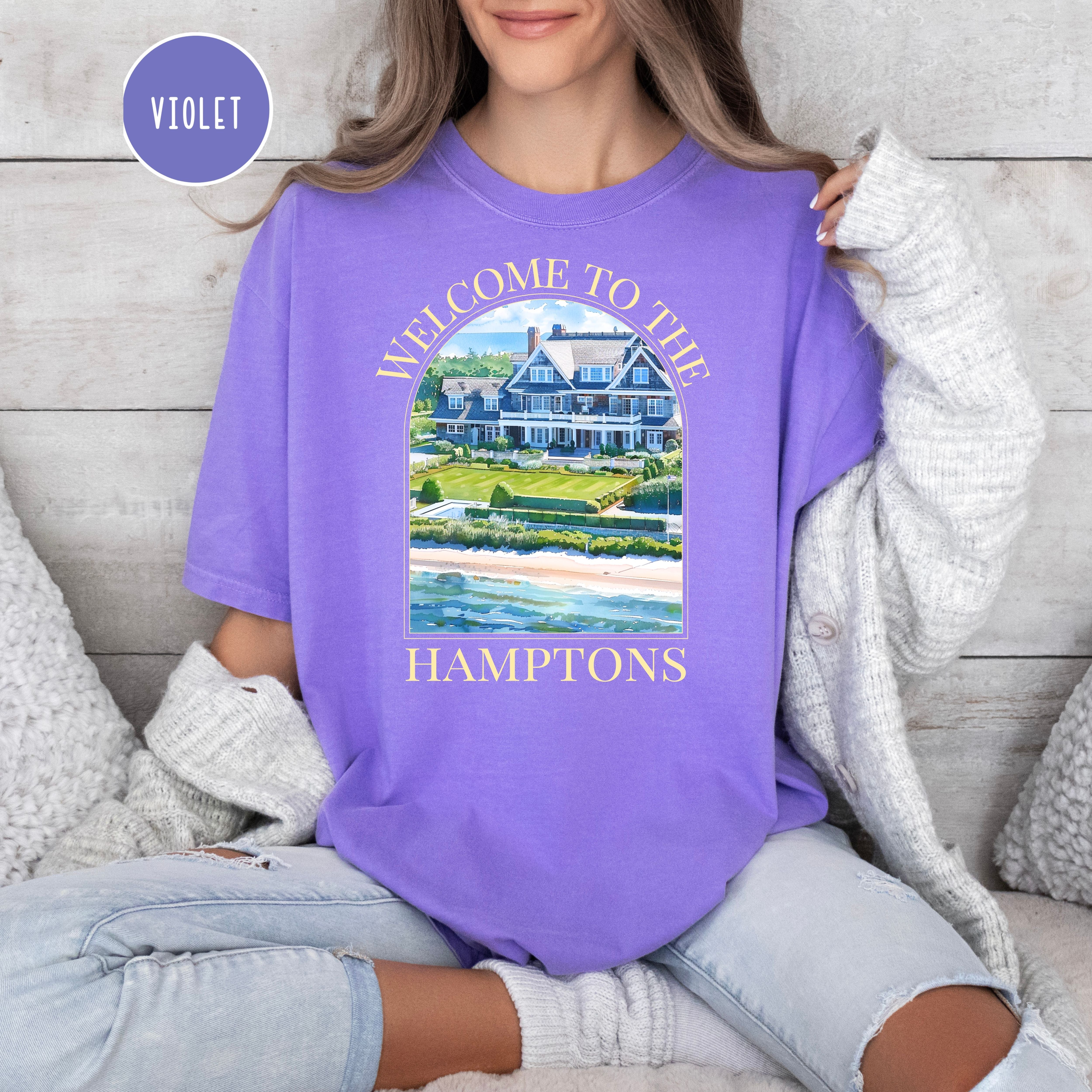 Hamptons Watercolor Coastal Home Comfort Colors Adult Unisex Gift Tee Shirt