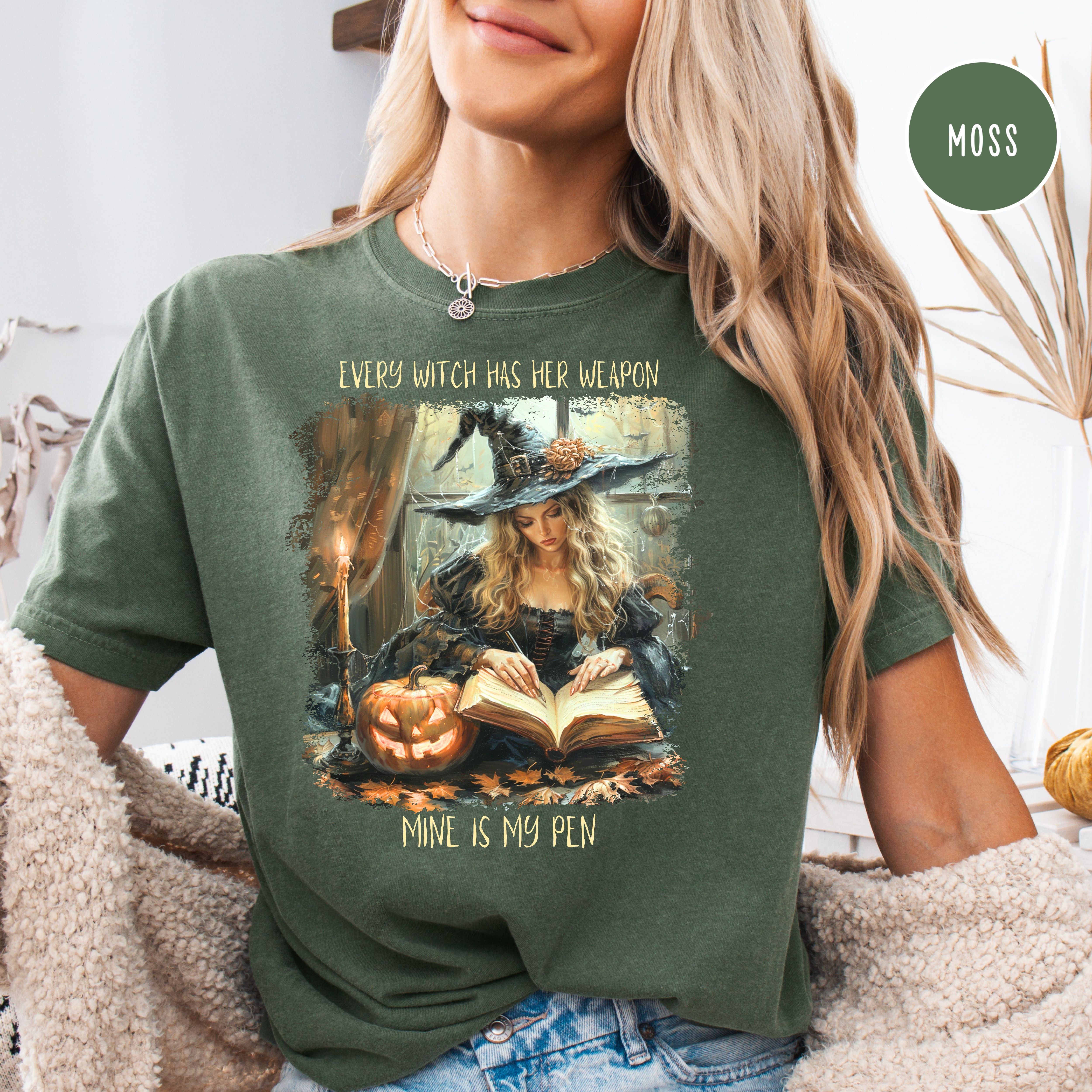 Writer Halloween Shirt, My Weapon is a Pen Author Comfort Colors Tee