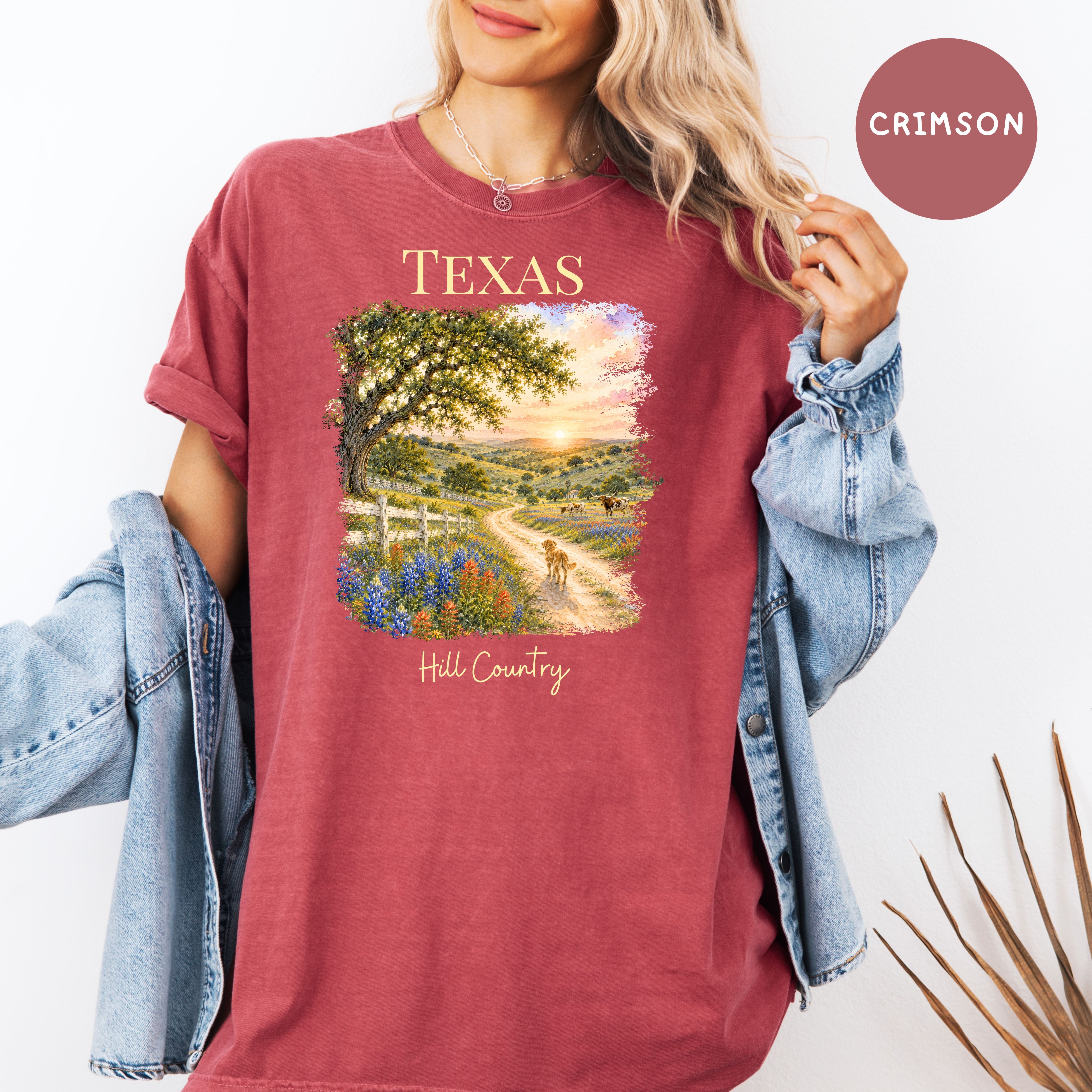 Texas Hill Country Comfort Colors T-Shirt, Texas Vacation Gift Shirt, Texas Travel Shirt, Texas Gift Shirt, Texas Blue Bonnets, Traveler Tee