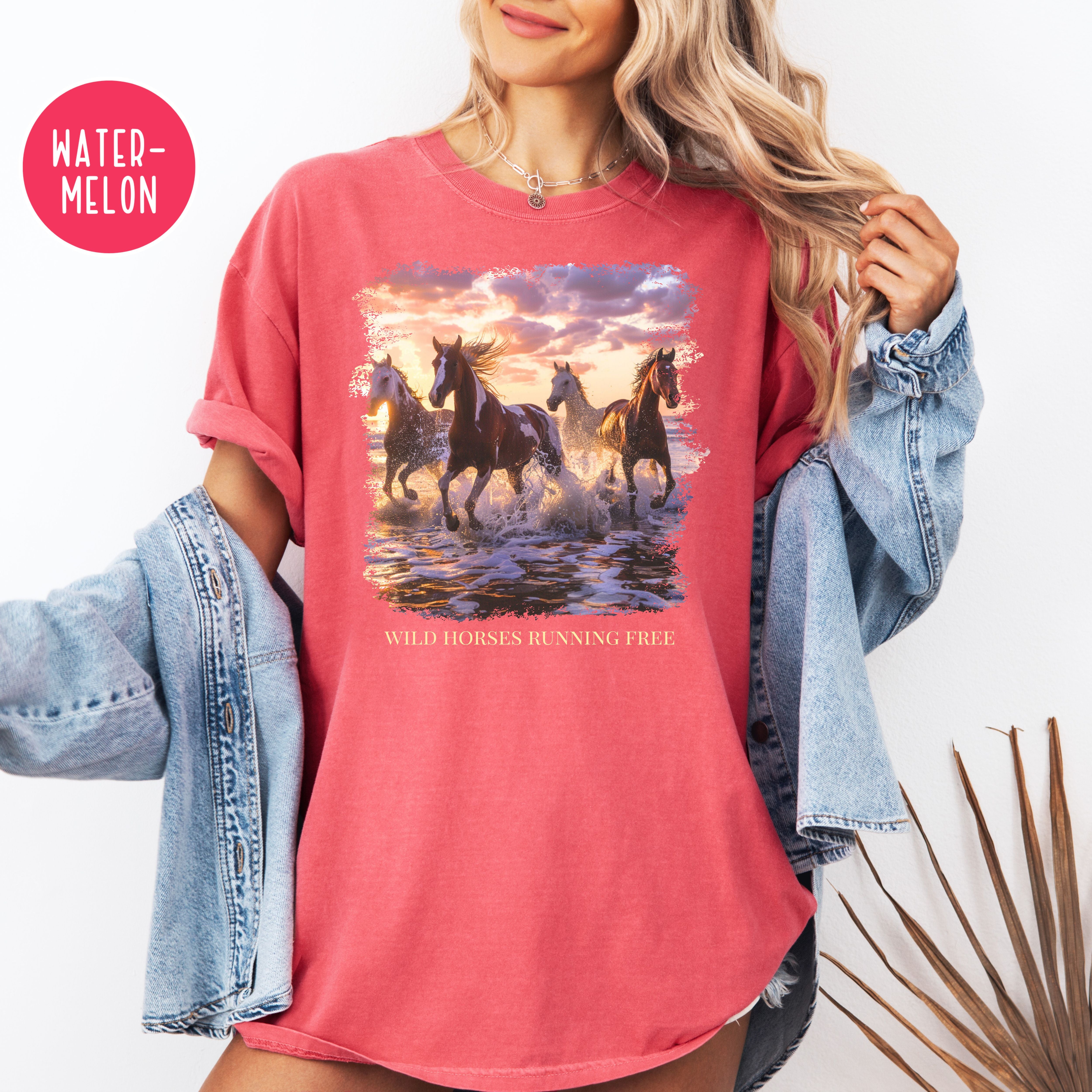 Horses Running on Beach At Sunset Comfort Colors Gift Tee