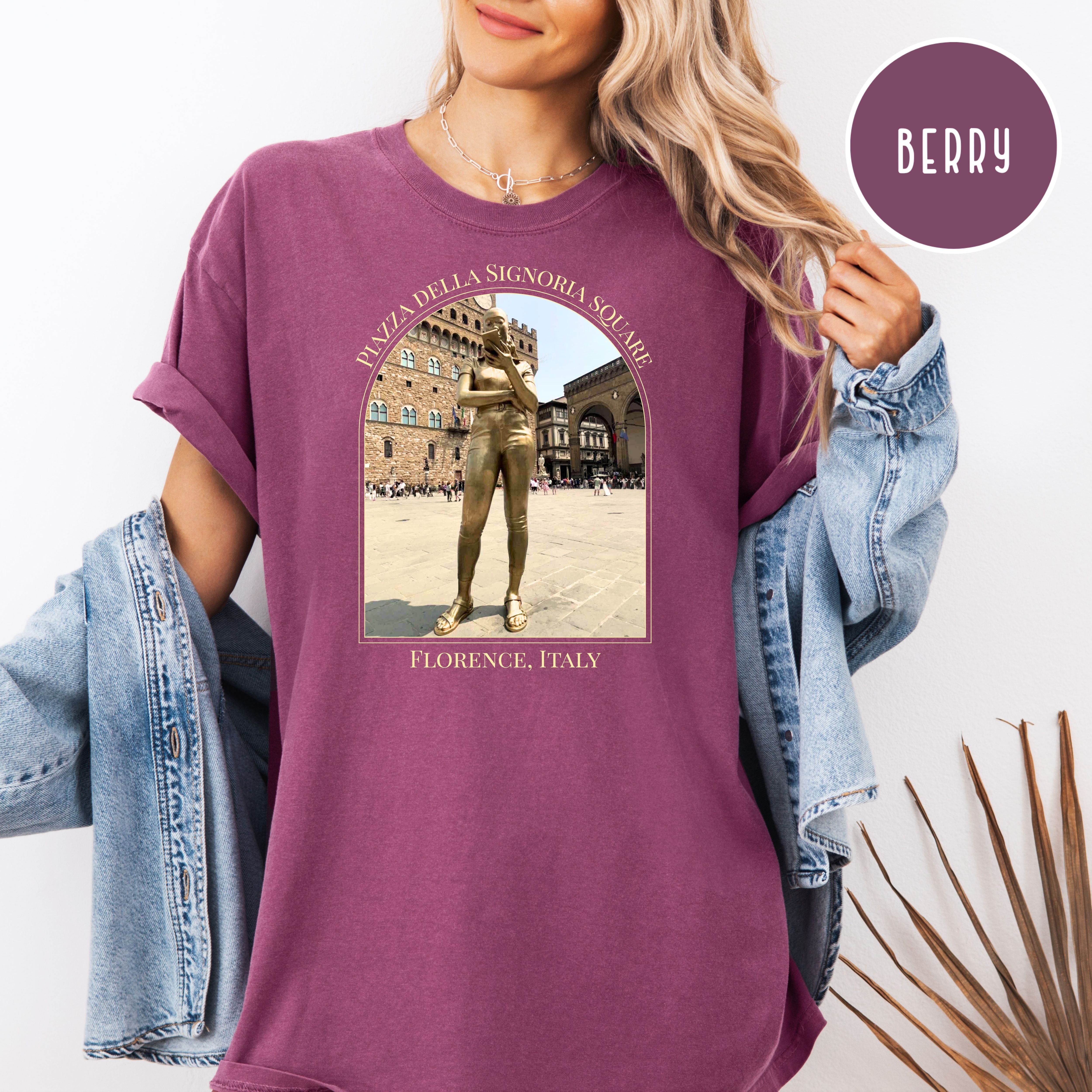 Florence Italy  Golden IPhone Girl in Piazza della Signoria Square Comfort Colors Vacation Tee