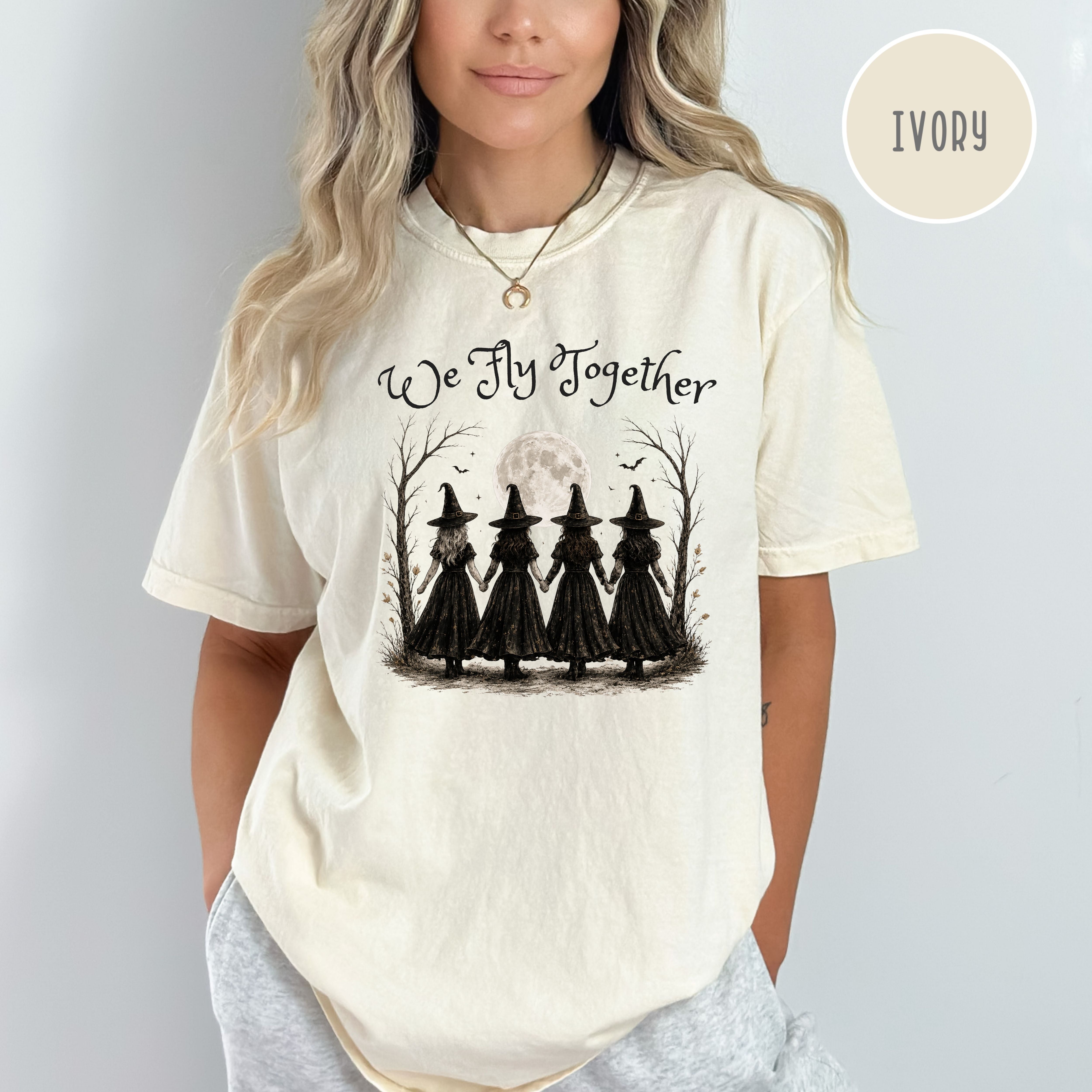 We Fly Together Halloween Witches Shirt, Comfort Colors Halloween T-Shirt, Funny Halloween Shirt, Halloween Party Shirt, Halloween Gift Tee