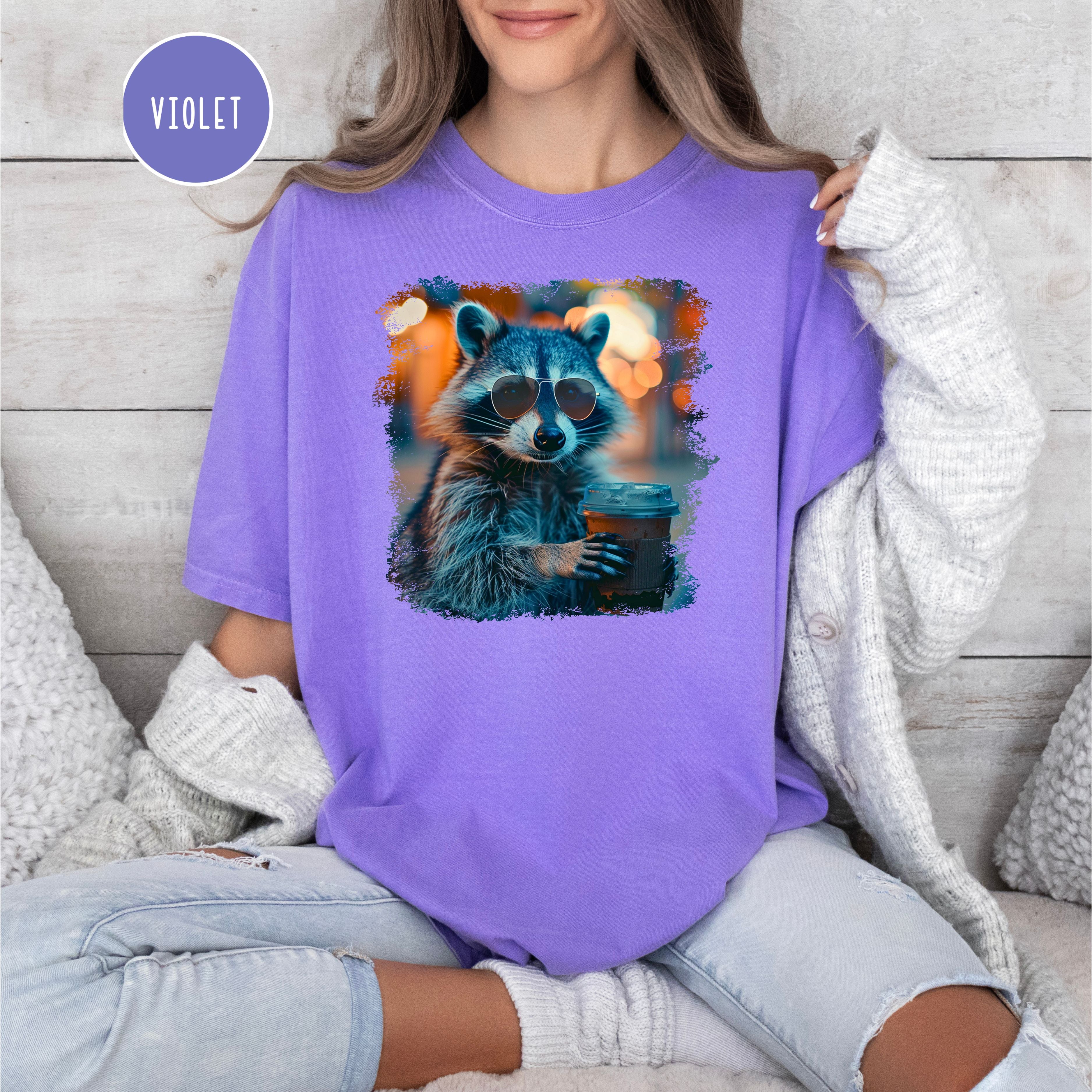 Raccoon Sun Glasses Drinking Iced Tea Comfort Colors Raccoon Lover T-Shirt, Animal Meme Shirt, Cute Raccoon Shirt, Funny Raccoon Lover Tee