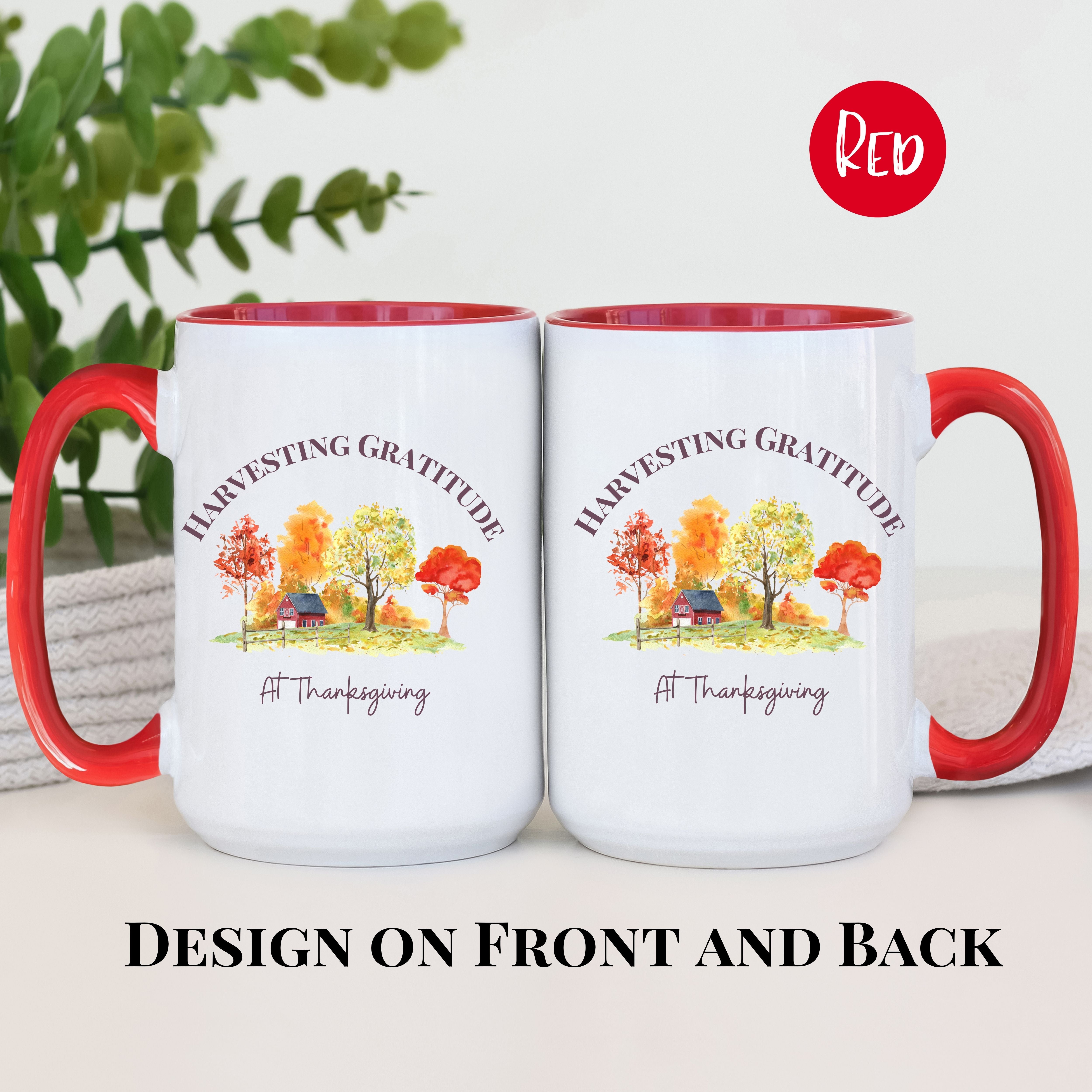 Thanksgiving Gratitude 2-Toned 15oz Ceramic Mug w/ Design Front & Back