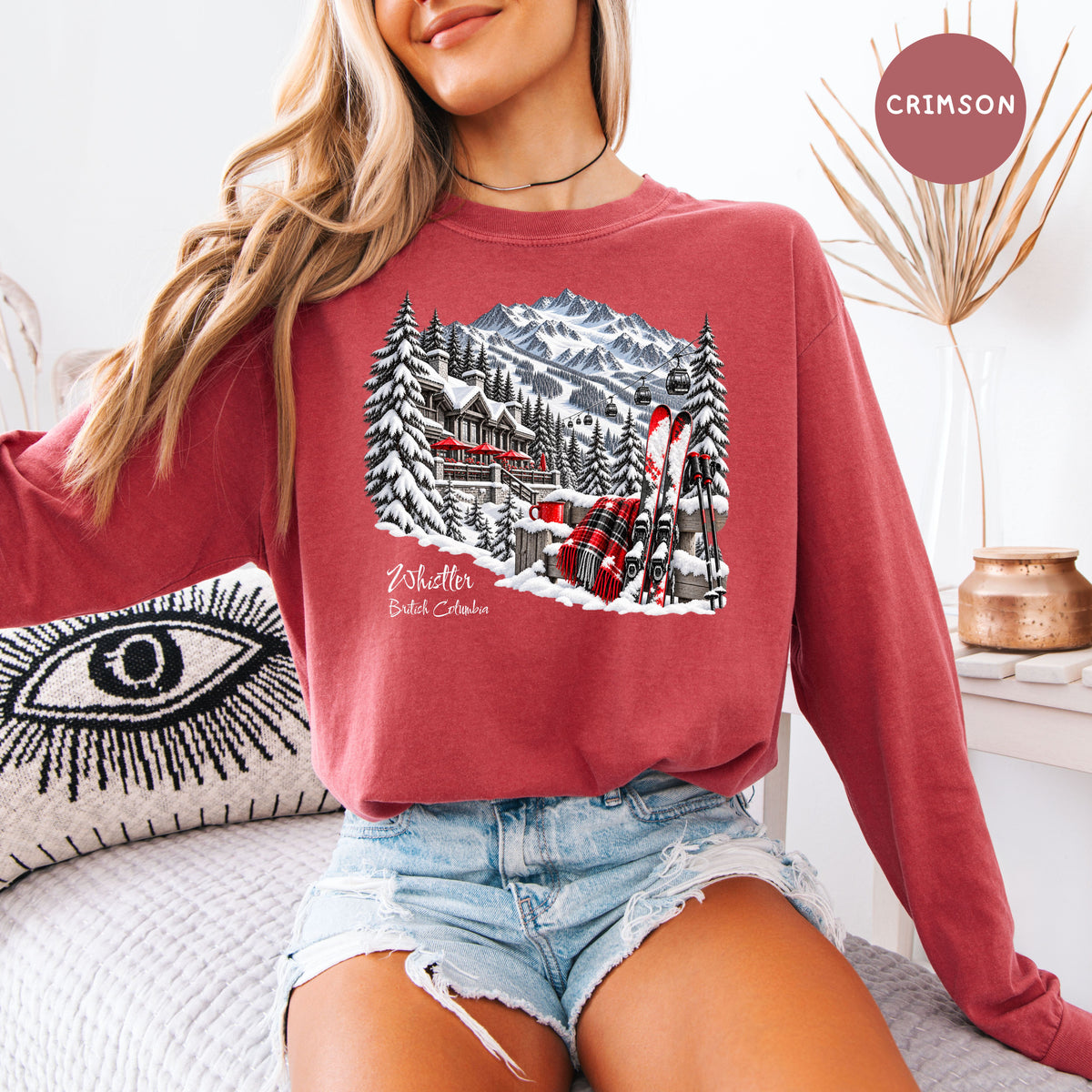 Whistler Skiing Long Sleeve Comfort Colors TShirt, Whistler British Columbia Vacation Gift Tee, Canada Skiing Gift Shirt, Whistler Gift Tee
