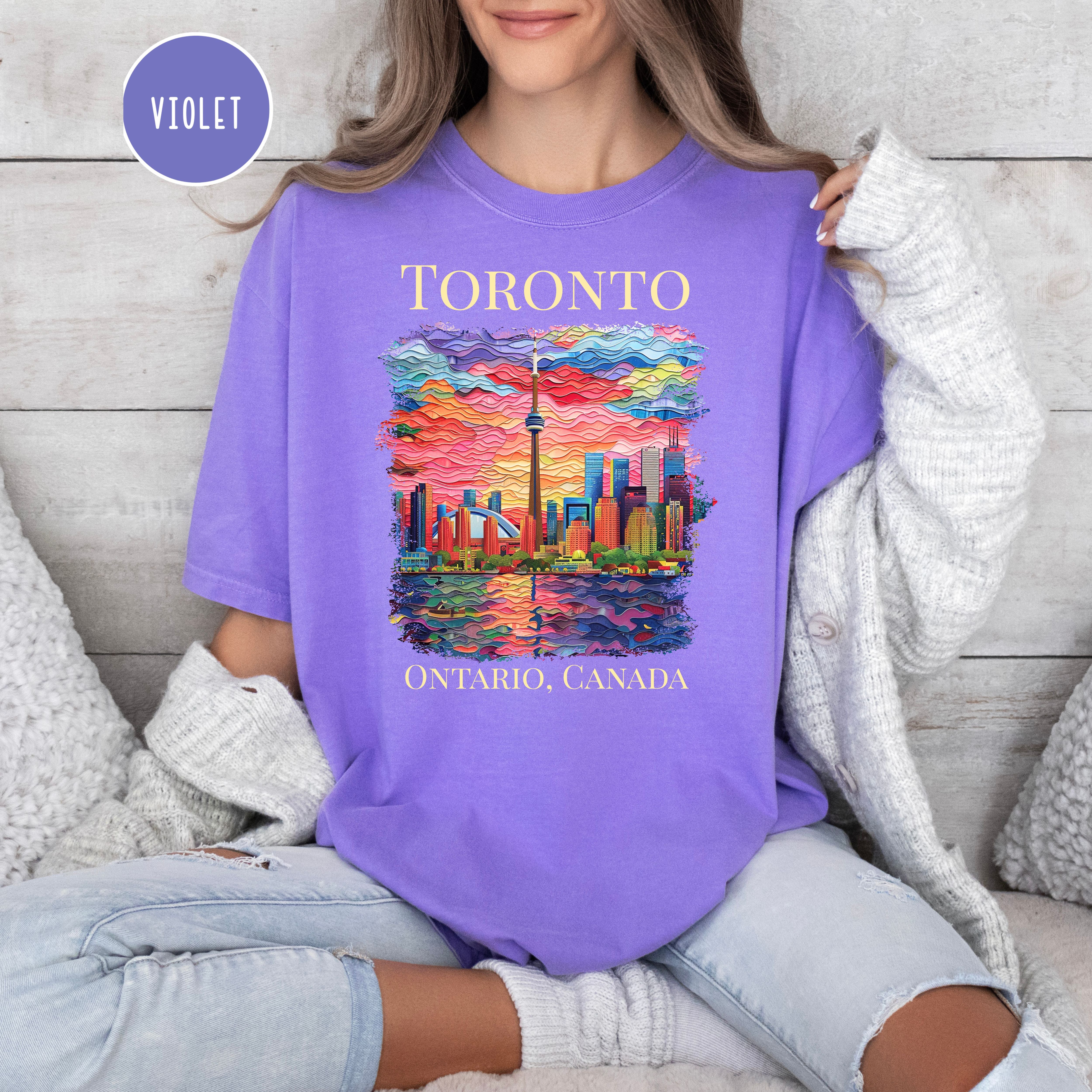 Toronto Ontario Canada Skyline Comfort Colors Gift Tee Shirt, Toronto Faux Texture Shirt