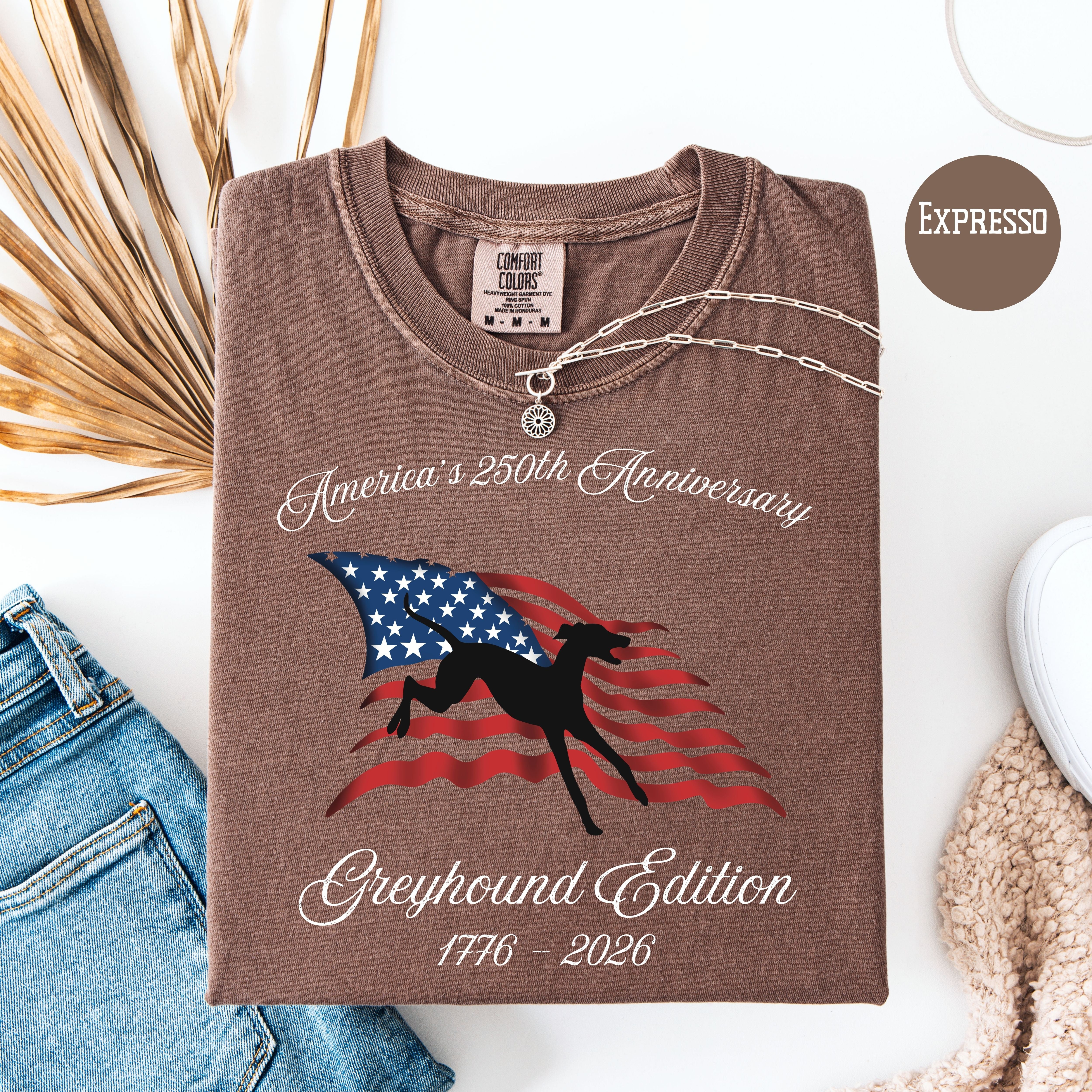 America's 250th Anniversary Greyhound Edition Unisex Comfort Colors T-Shirt, Greyhound Lover Shirt, Patriotic America Celebration Shirt