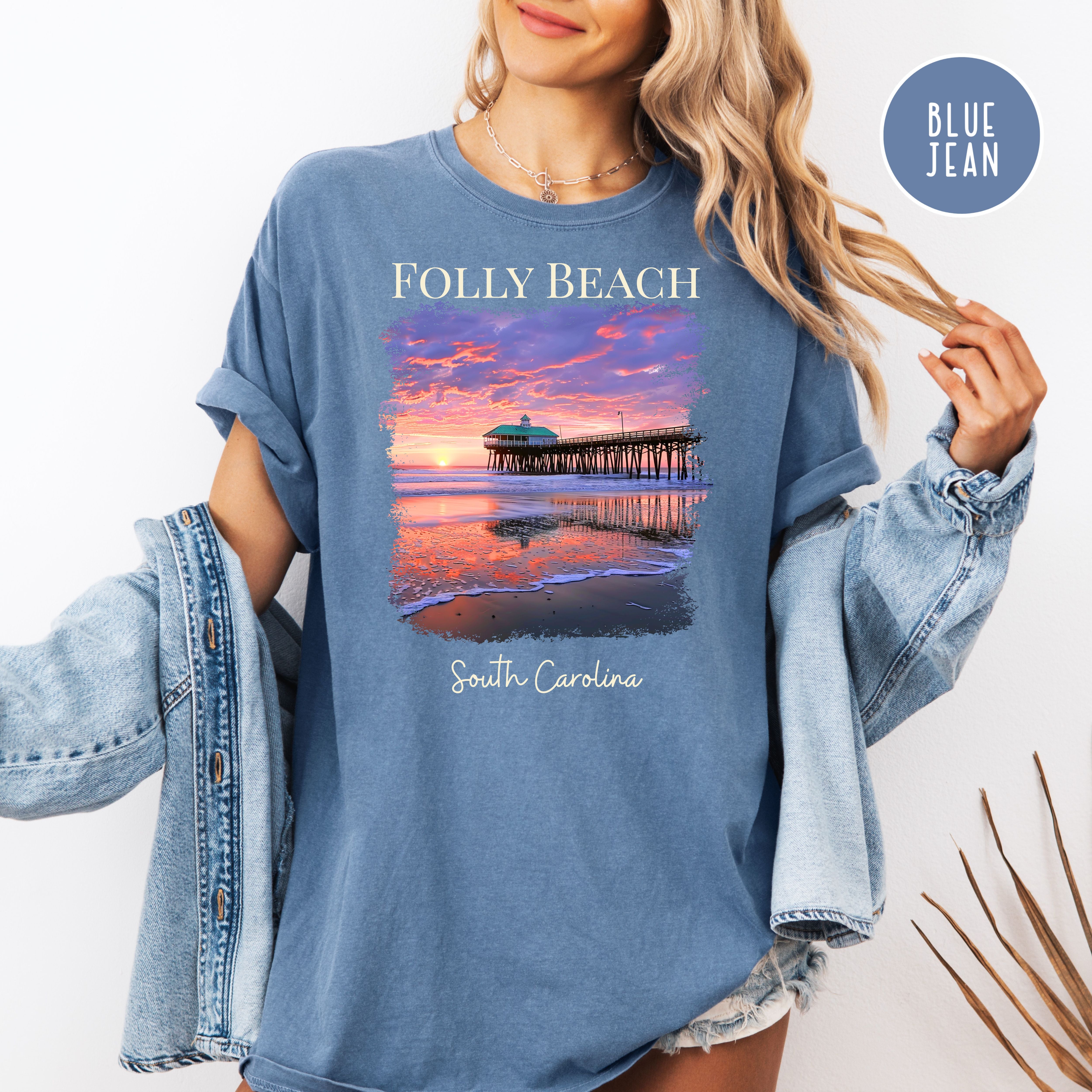 Folly Beach South Carolina Comfort Colors Beach Sunset Tee