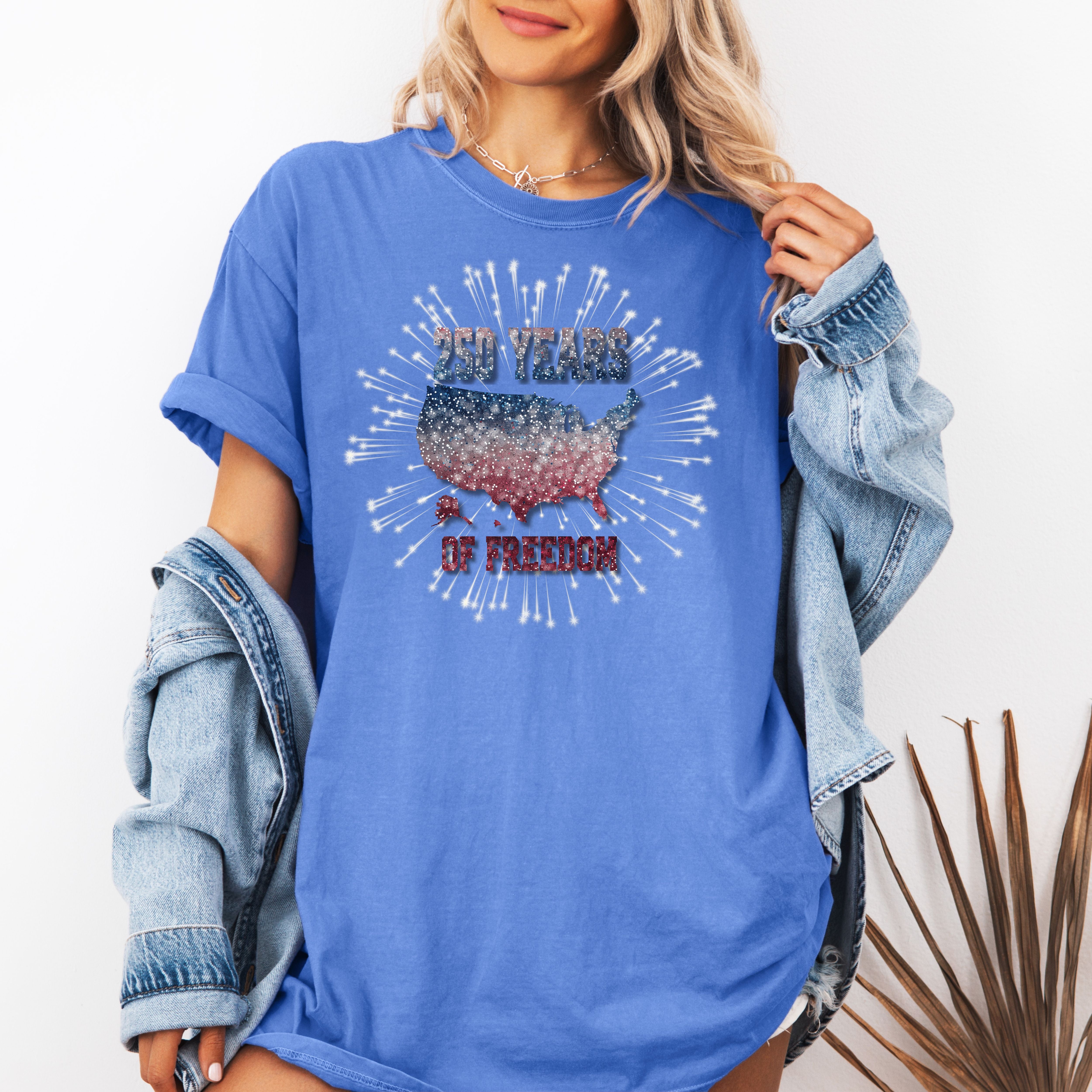 250 Years of Freedom Comfort Colors T-Shirt, 4th of July Fireworks Shirt