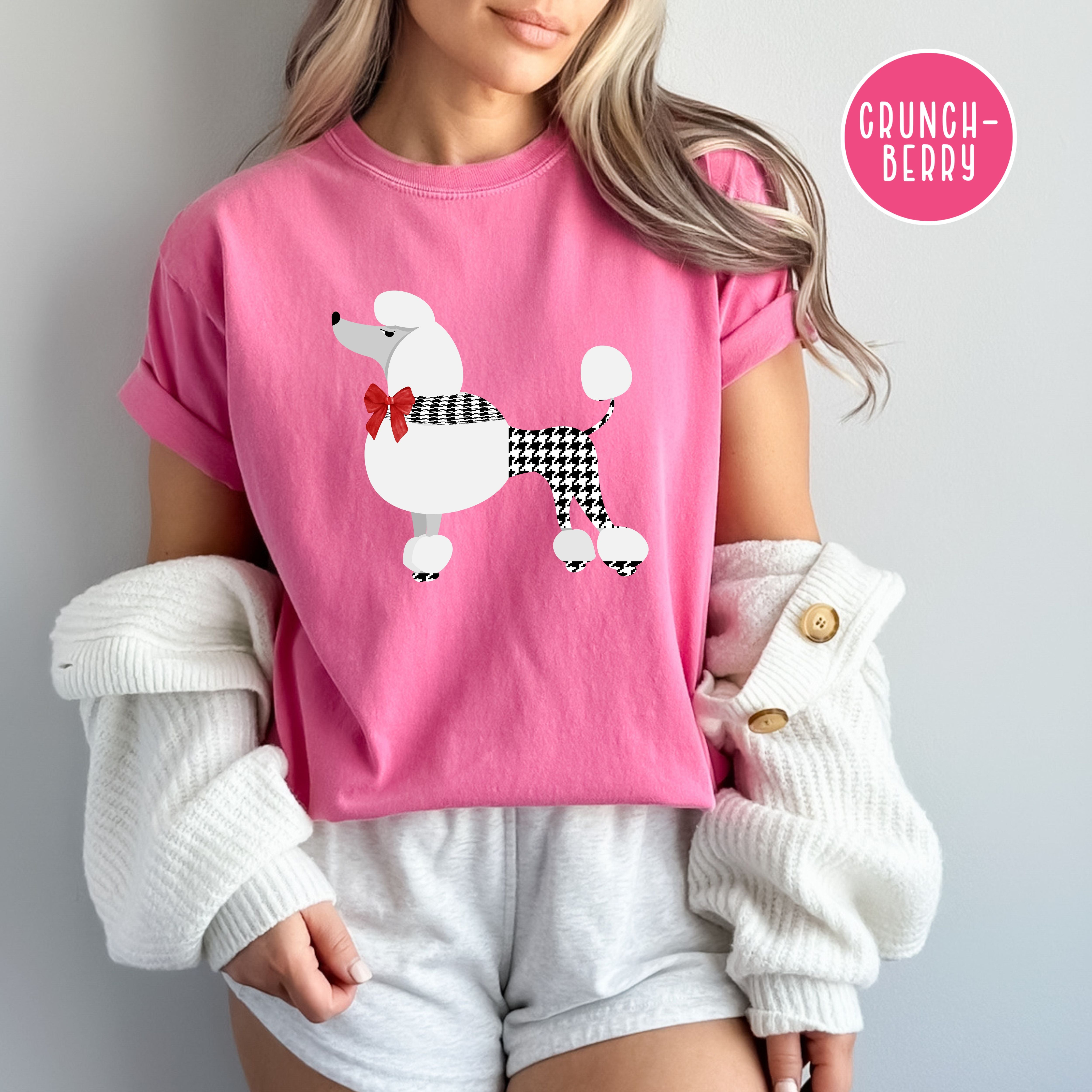 French Poodle Dressed in Houndstooth w Red Bow Comfort Colors T-Shirt