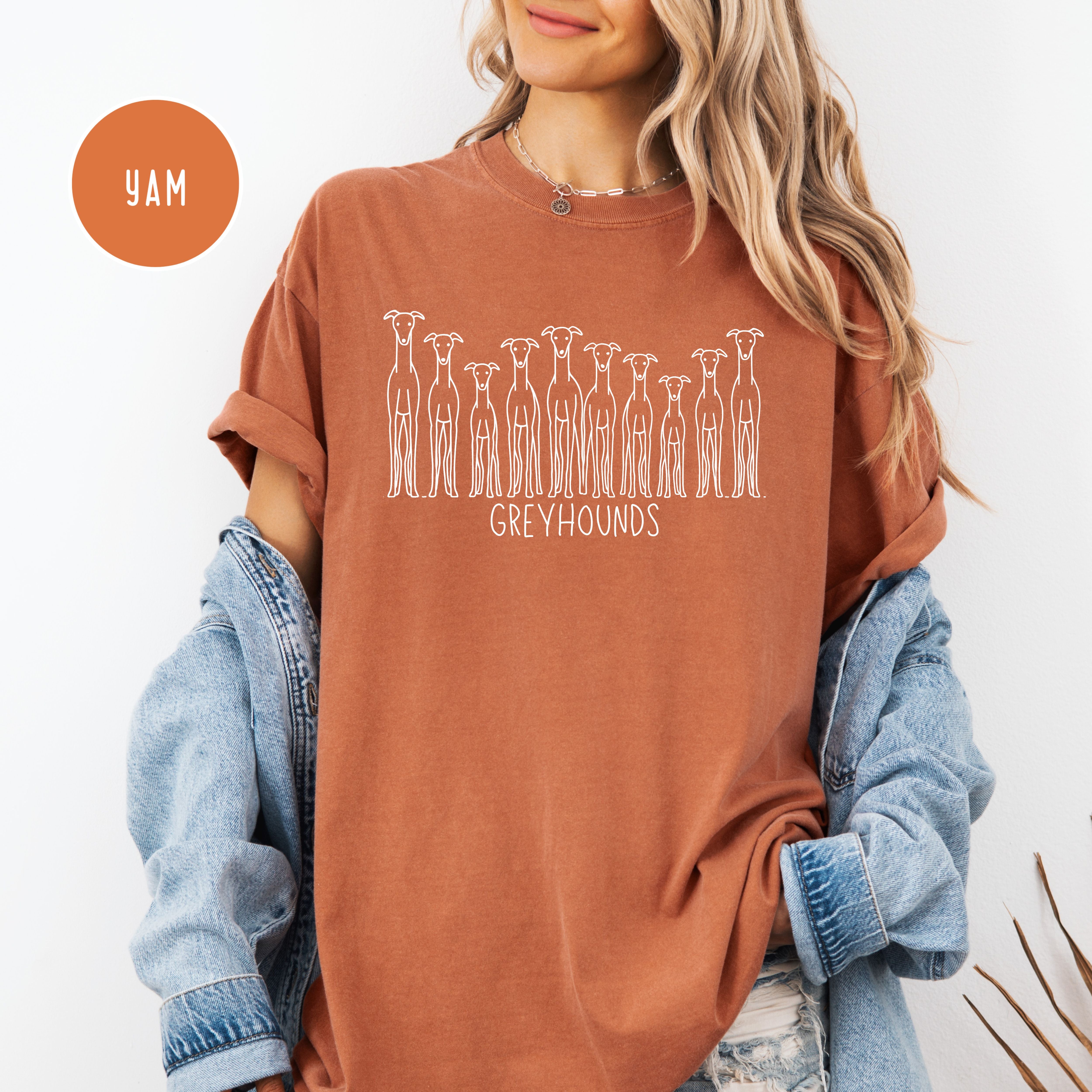 Greyhound Lover Unisex Comfort Colors T-Shirt, Rows of Greyhounds, Dog Lover Shirt, Animal Lover Shirt