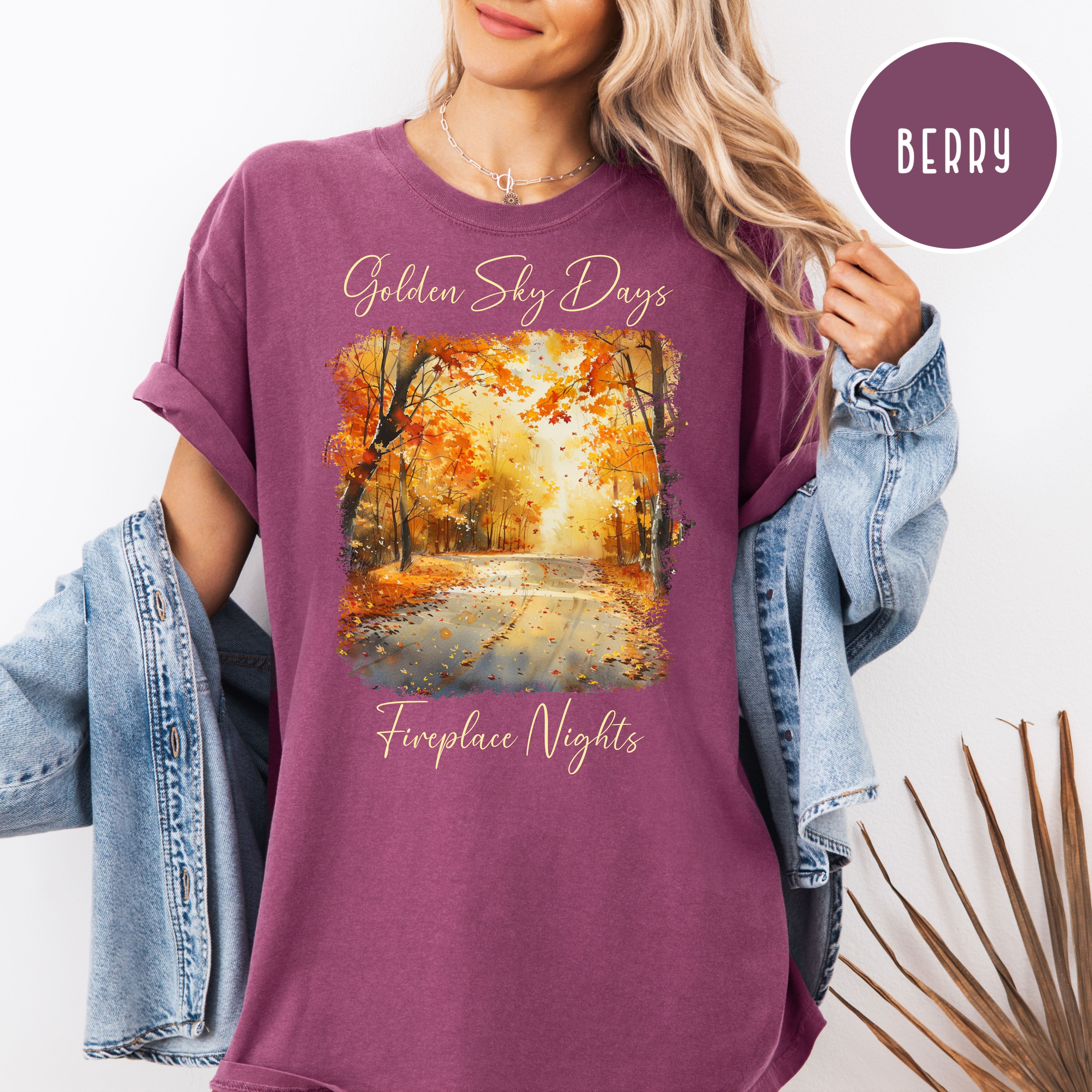 Golden Sky Days and Fireplace Nights Autumn Season Comfort Colors Fall Colors Tee Shirt