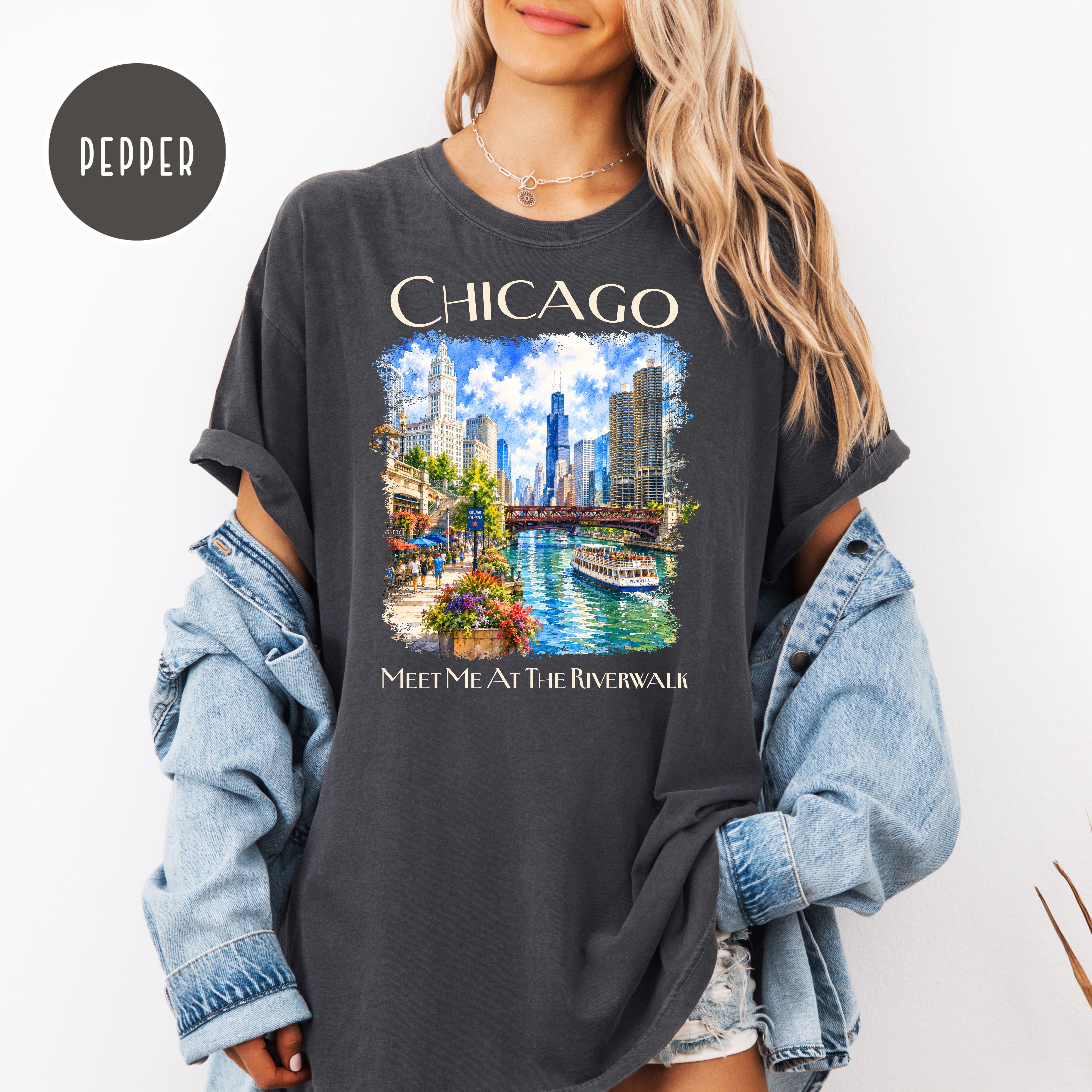 Chicago Riverwalk Unisex Comfort Colors Chicago Travel T-Shirt, Meet Me At The Riverwalk Chicago Shirt, Chicago Gift, Traveler Gift Shirt
