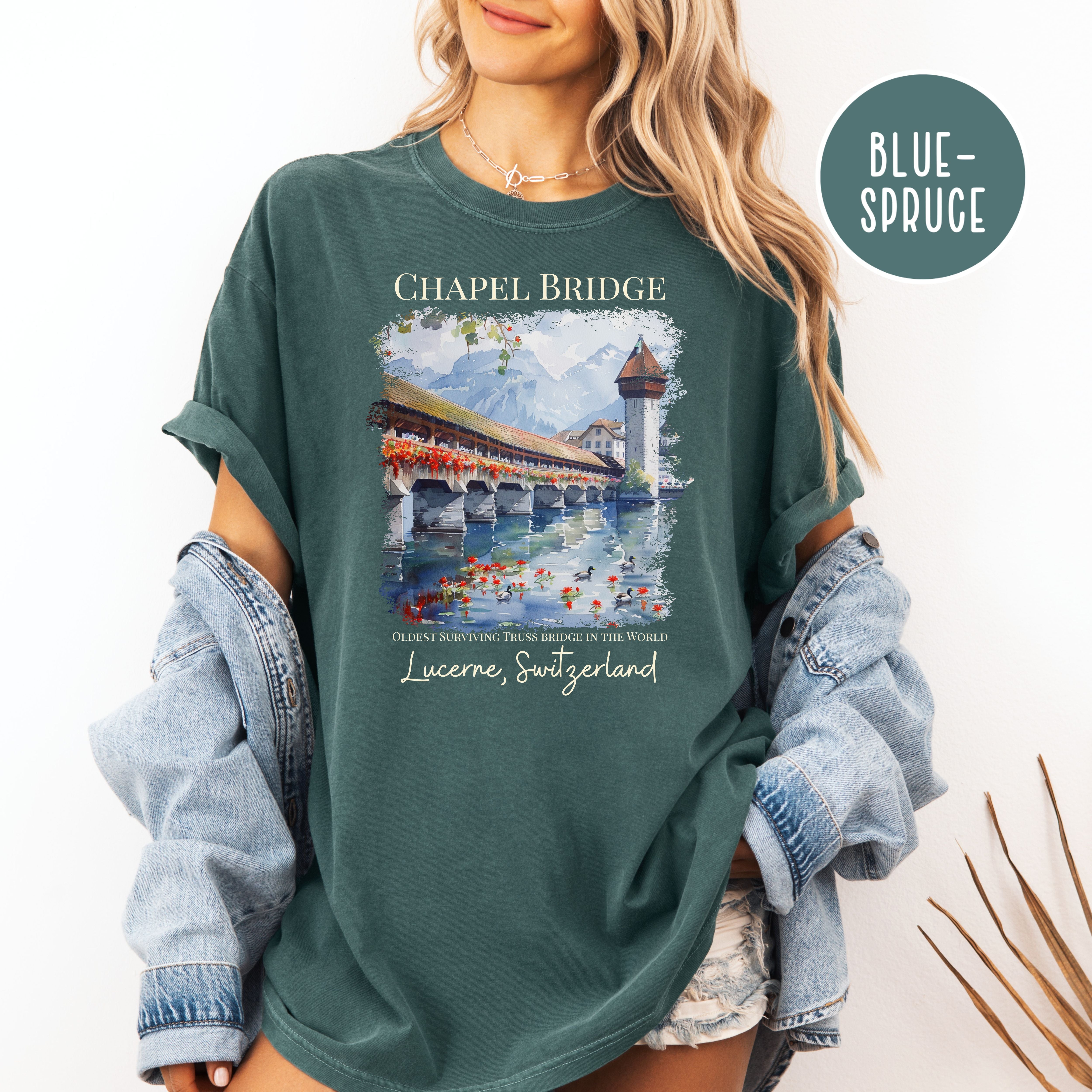 Lucerne Switzerland Chapel Bridge Comfort Colors Vacation Gift Tee