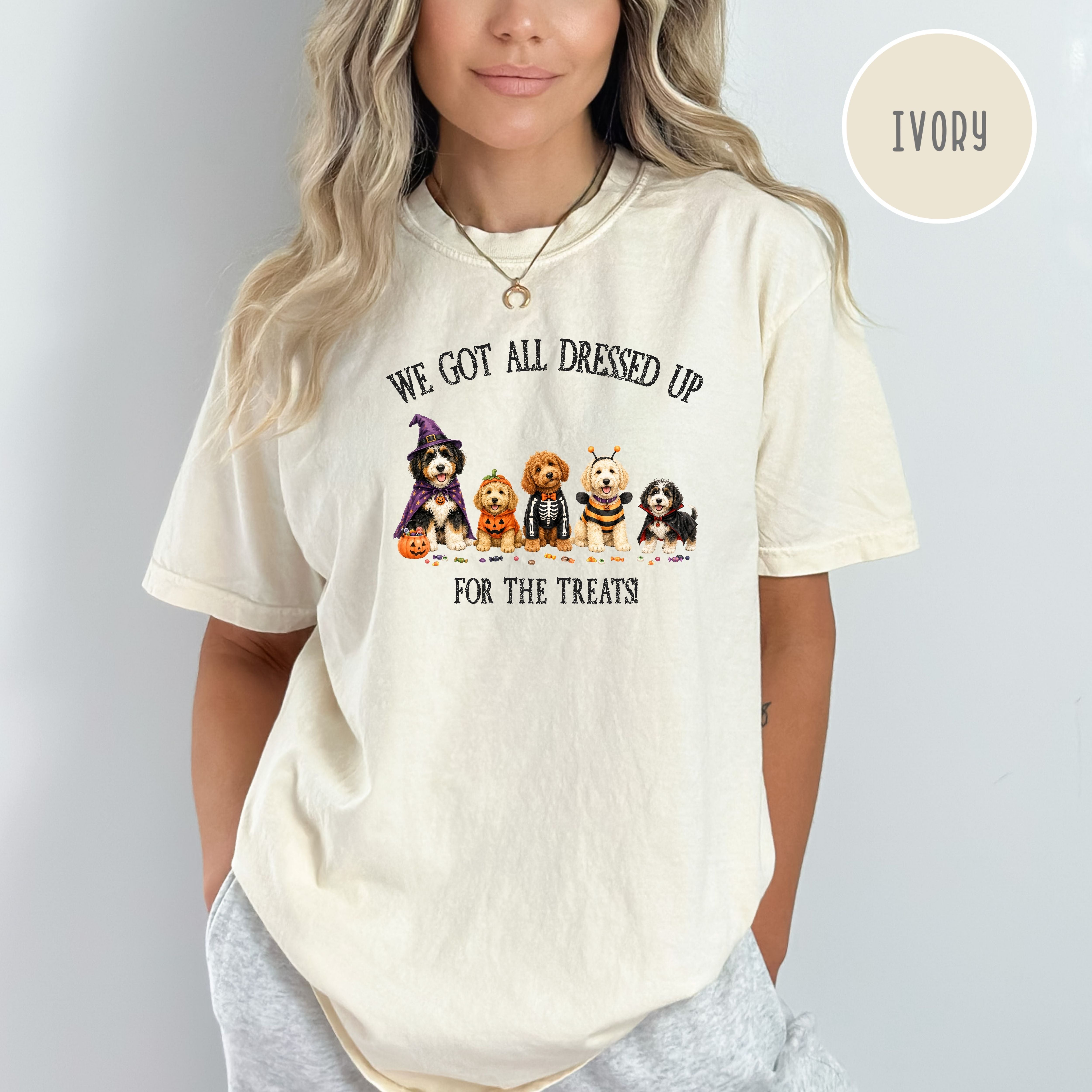 Halloween & Doodles Funny Dog Lover Comfort Colors T-Shirt, Doodle Dog Lover Halloween Gift, Doodle Dogs Halloween Costumes for Treats Shirt