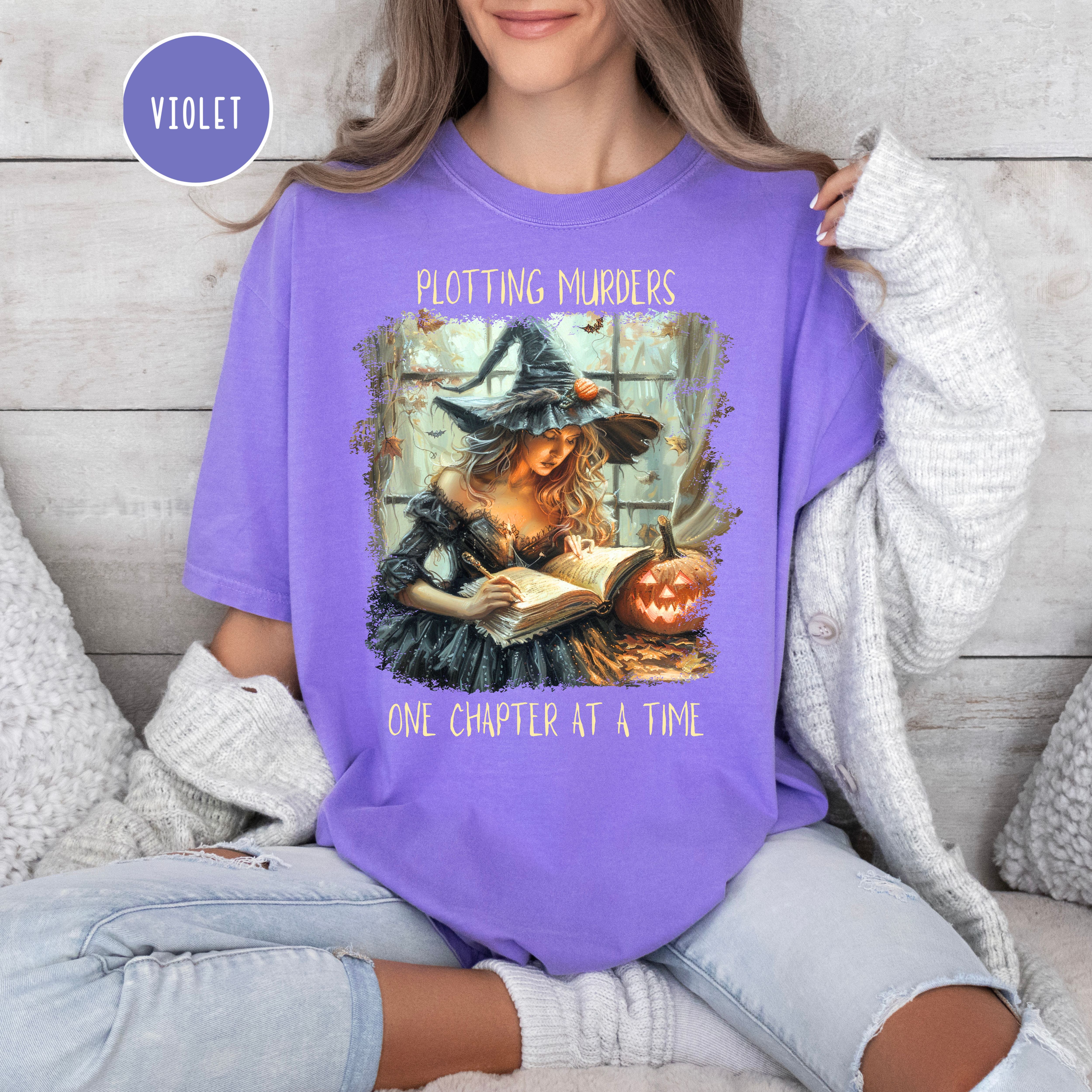 Female Murder Mystery Writer Comfort Colors Halloween Witch Shirt