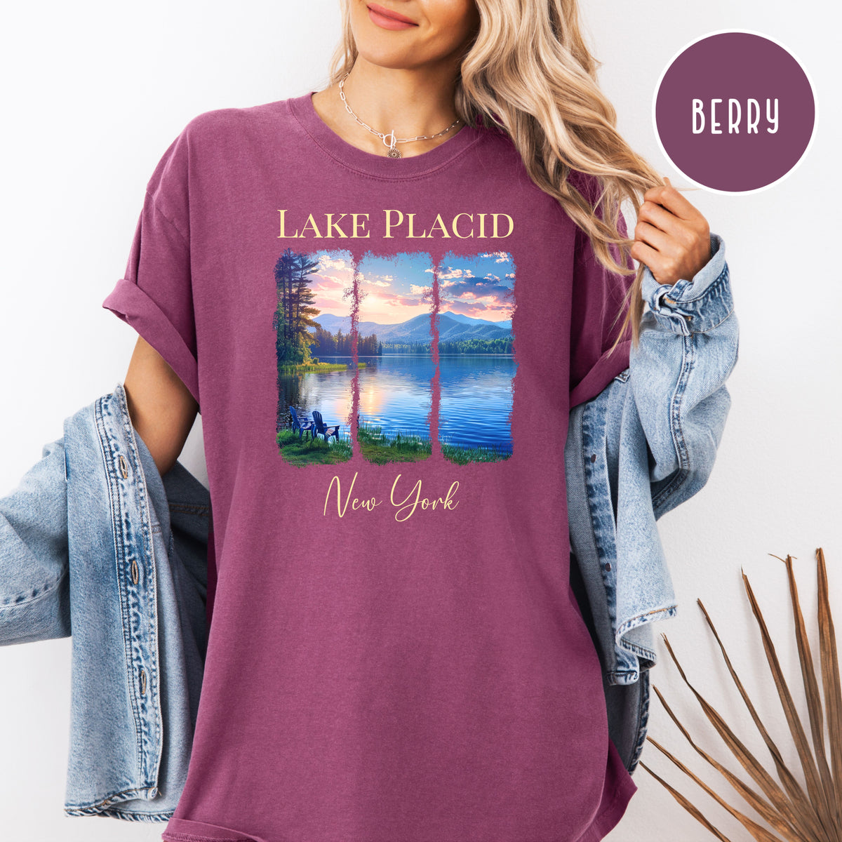 Lake Placid Sunset Over Mountains Comfort Colors Tee Shirt