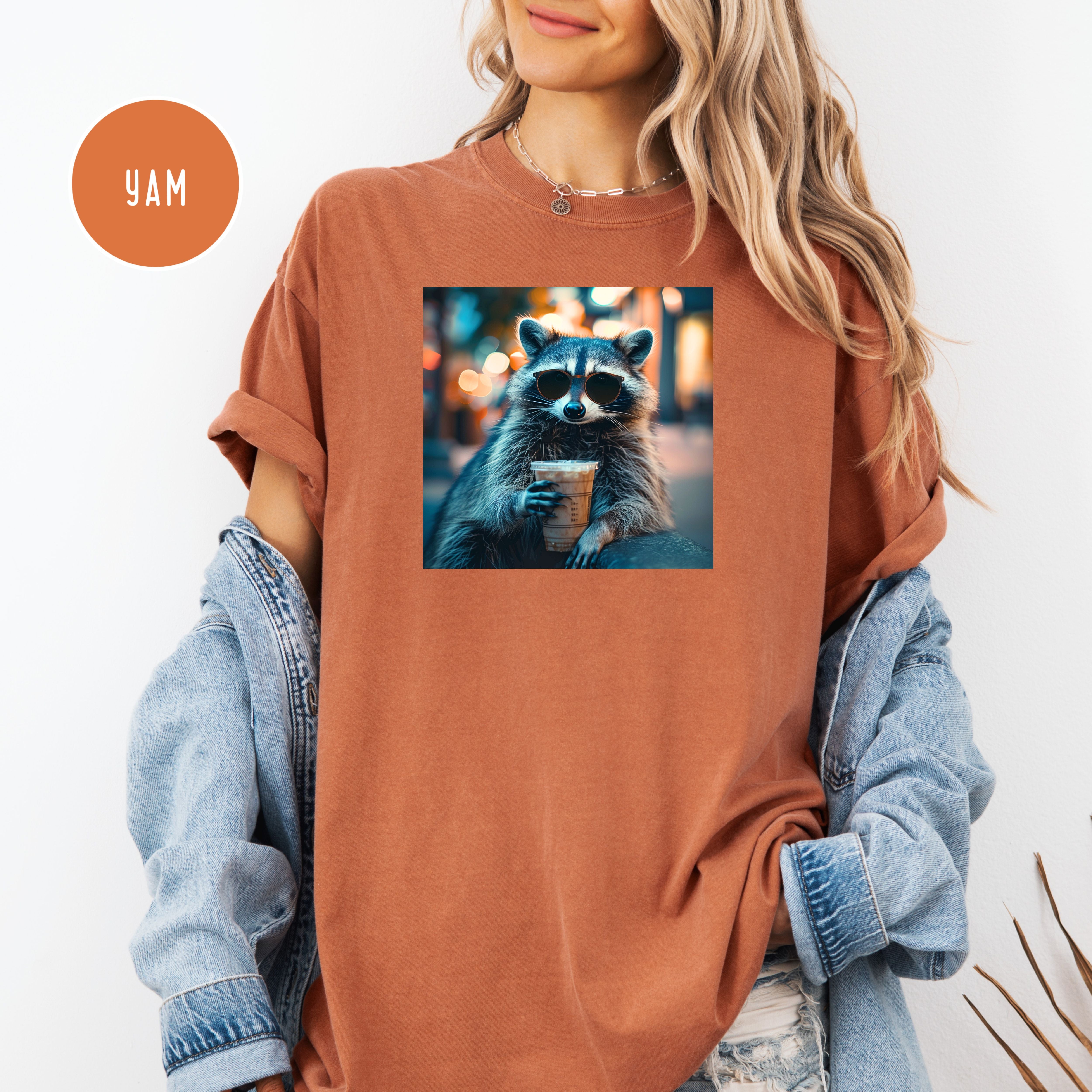 Raccoon Drinking Iced Coffee Comfort Colors Raccoon Lover T-Shirt, Cute Raccoon Shirt, Funny Raccoon Lover Shirt, Cool Dude Shirt