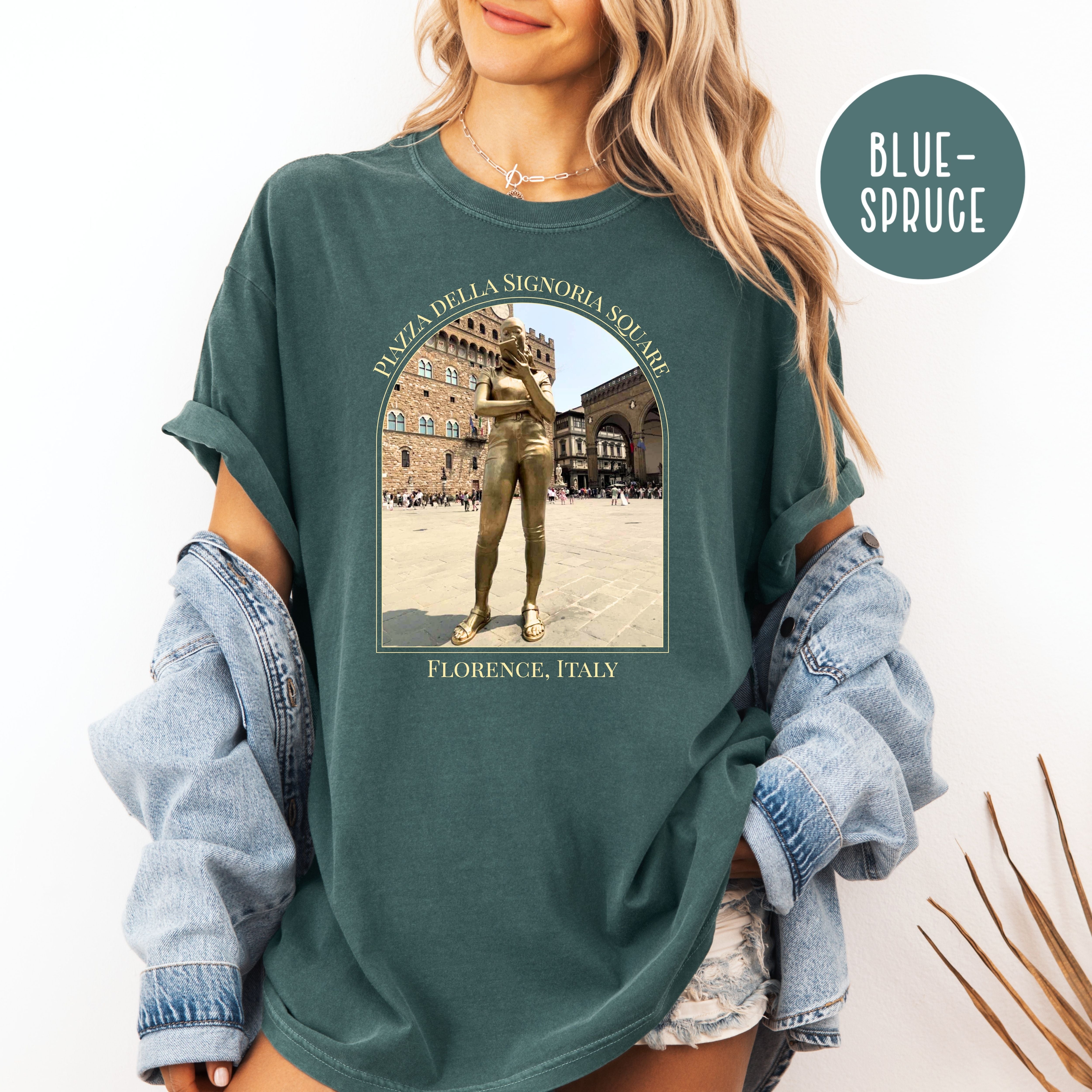 Florence Italy  Golden IPhone Girl in Piazza della Signoria Square Comfort Colors Vacation Tee