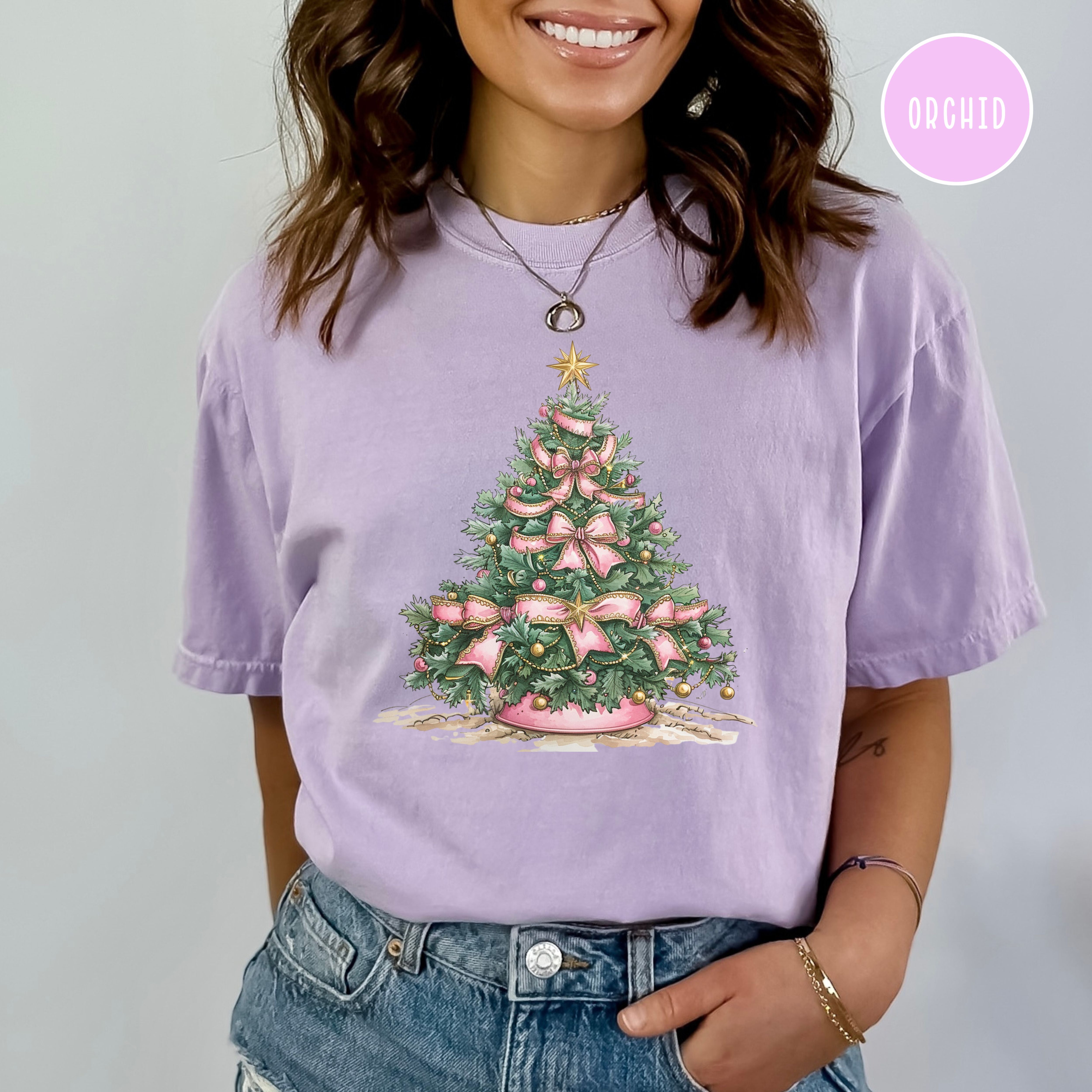 Pink Bow Christmas Coquette Comfort Colors® Tee