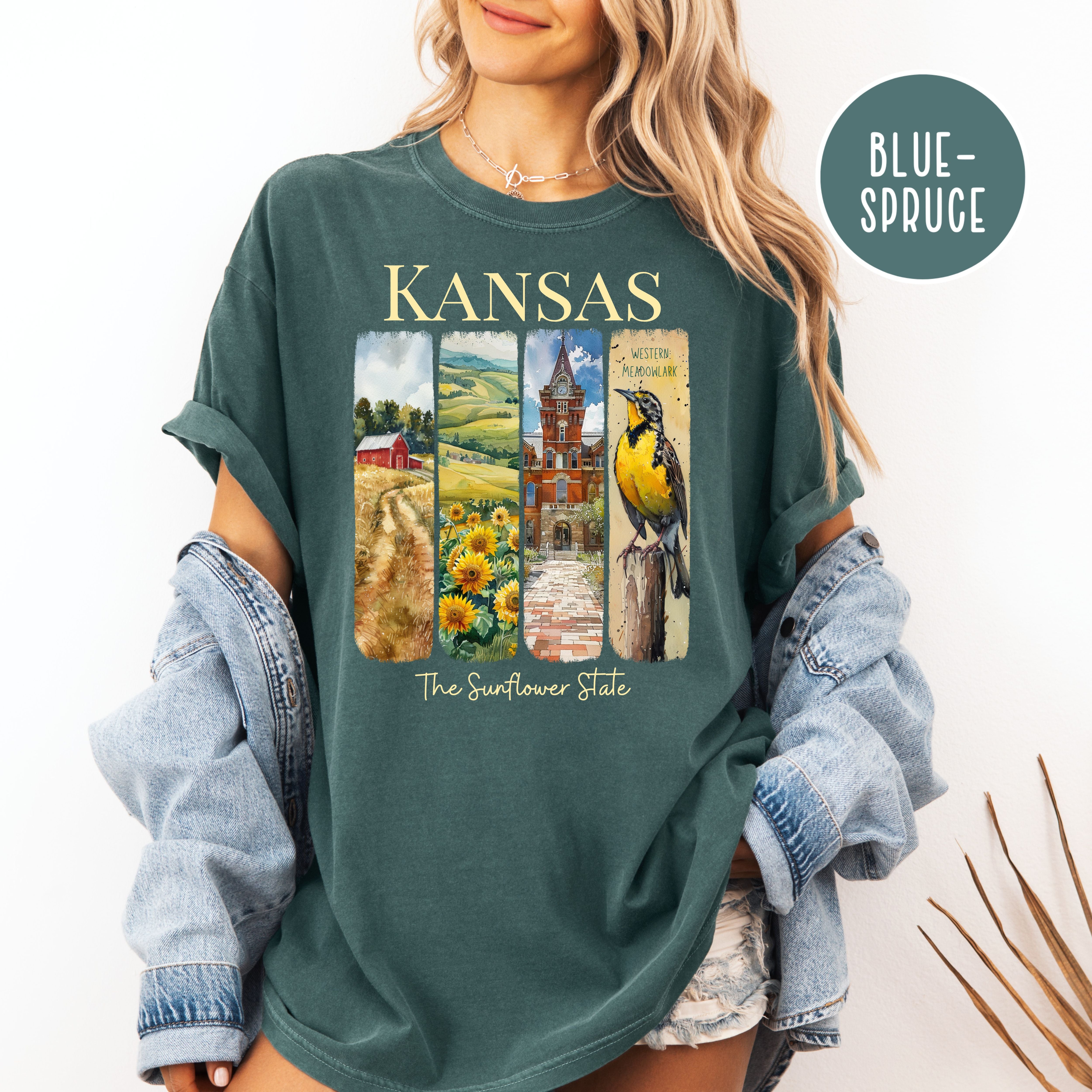Kansas State Comfort Colors T-Shirt, Kansas Vacation Gift Shirt, Kansas Watercolor Gift, Kansas State Bird Shirt, Kansas Travel Gift Shirt