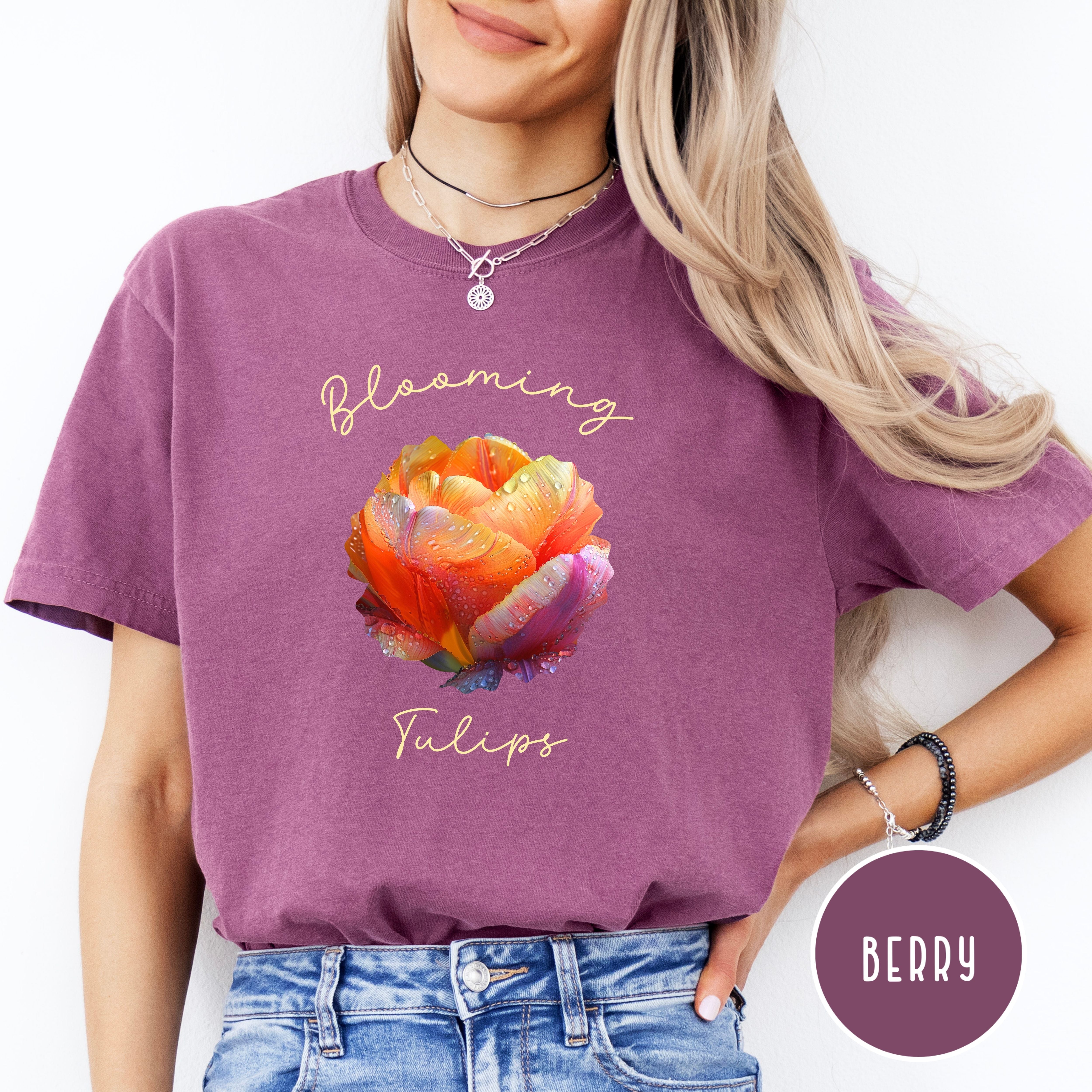 Beautiful Colorful Closeup of Tulip with Droplets Comfort Colors® Tee