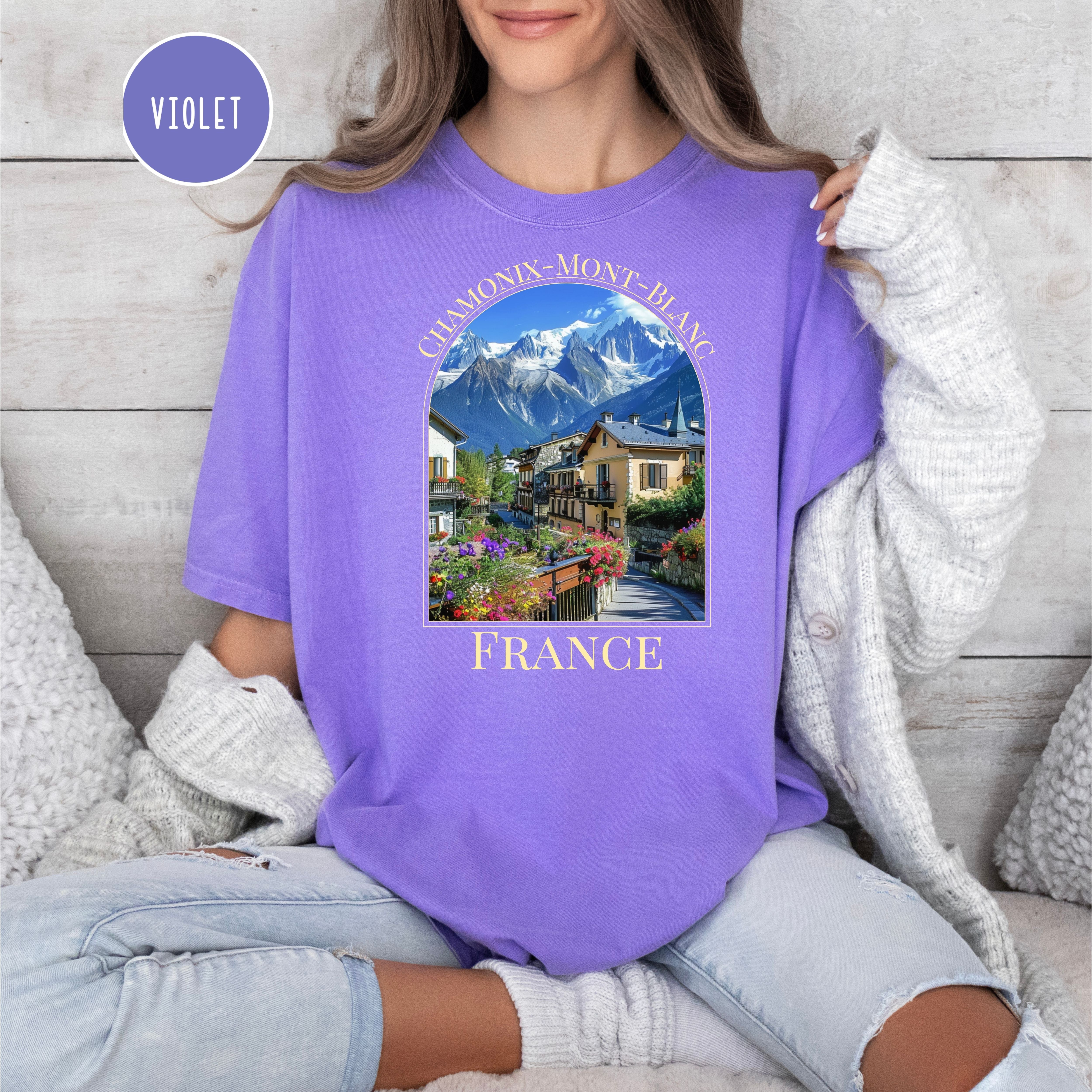 Chamonix-Mont Blanc Comfort Colors Tee Shirt, French Alpine Village Chamonix