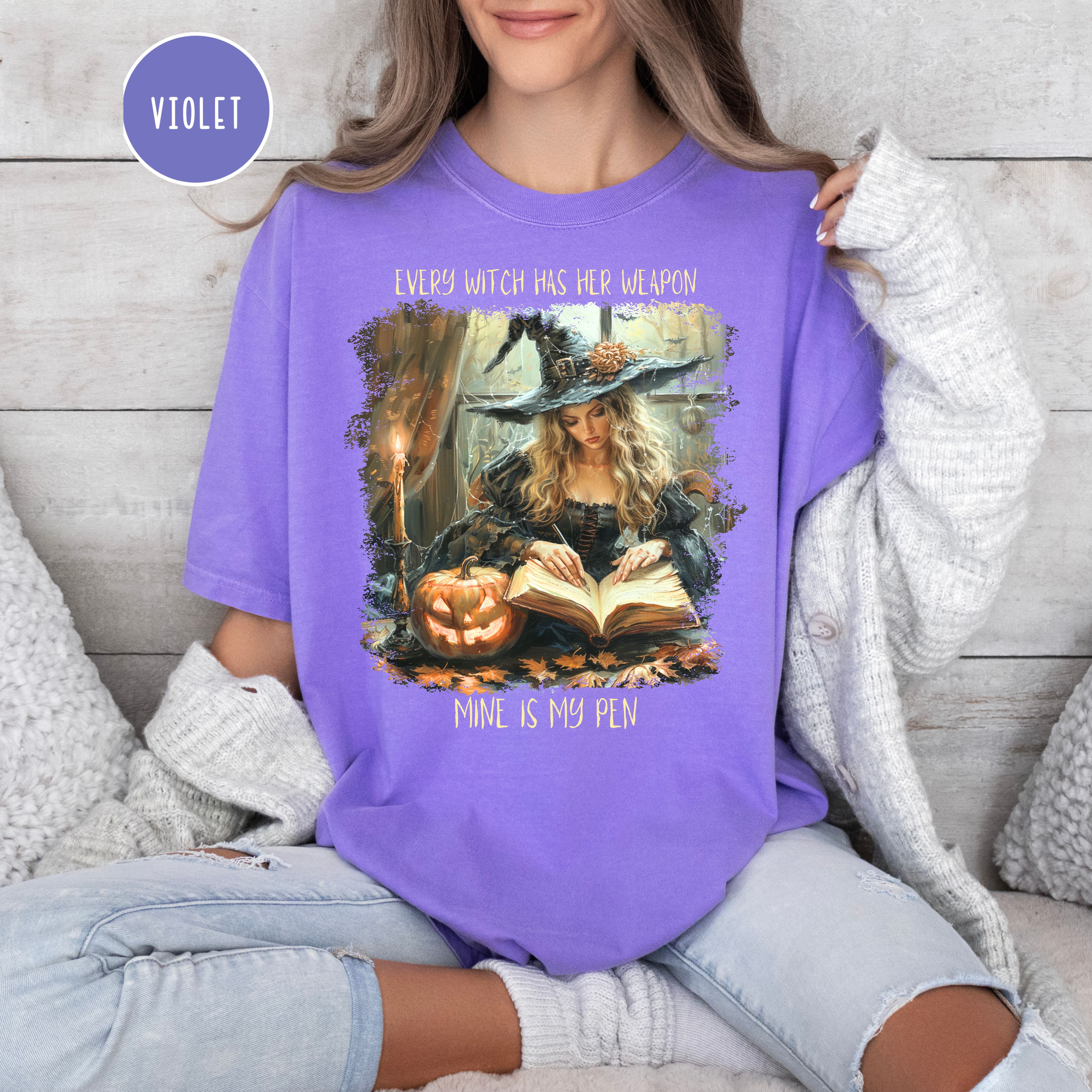 Writer Halloween Shirt, My Weapon is a Pen Author Comfort Colors Tee