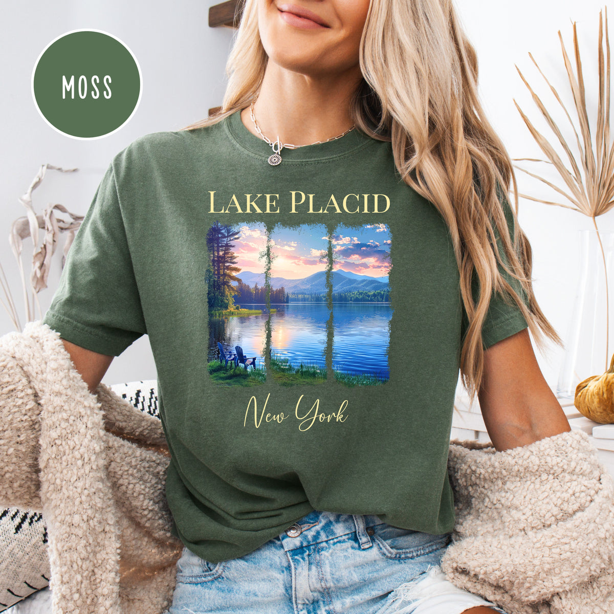 Lake Placid Sunset Over Mountains Comfort Colors Tee Shirt