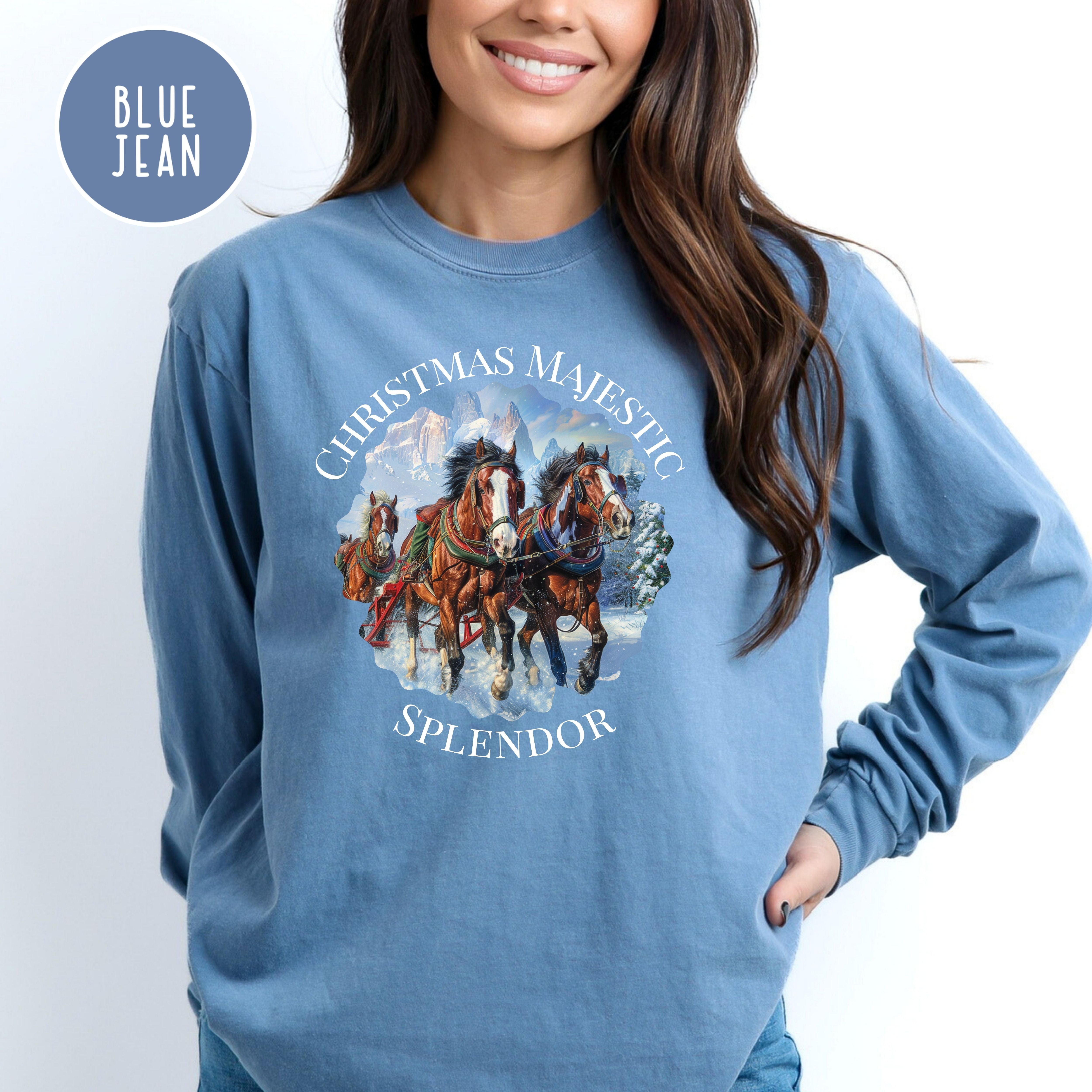 Majestic Christmas Clydesdales Comfort Colors® Long Sleeve Tee