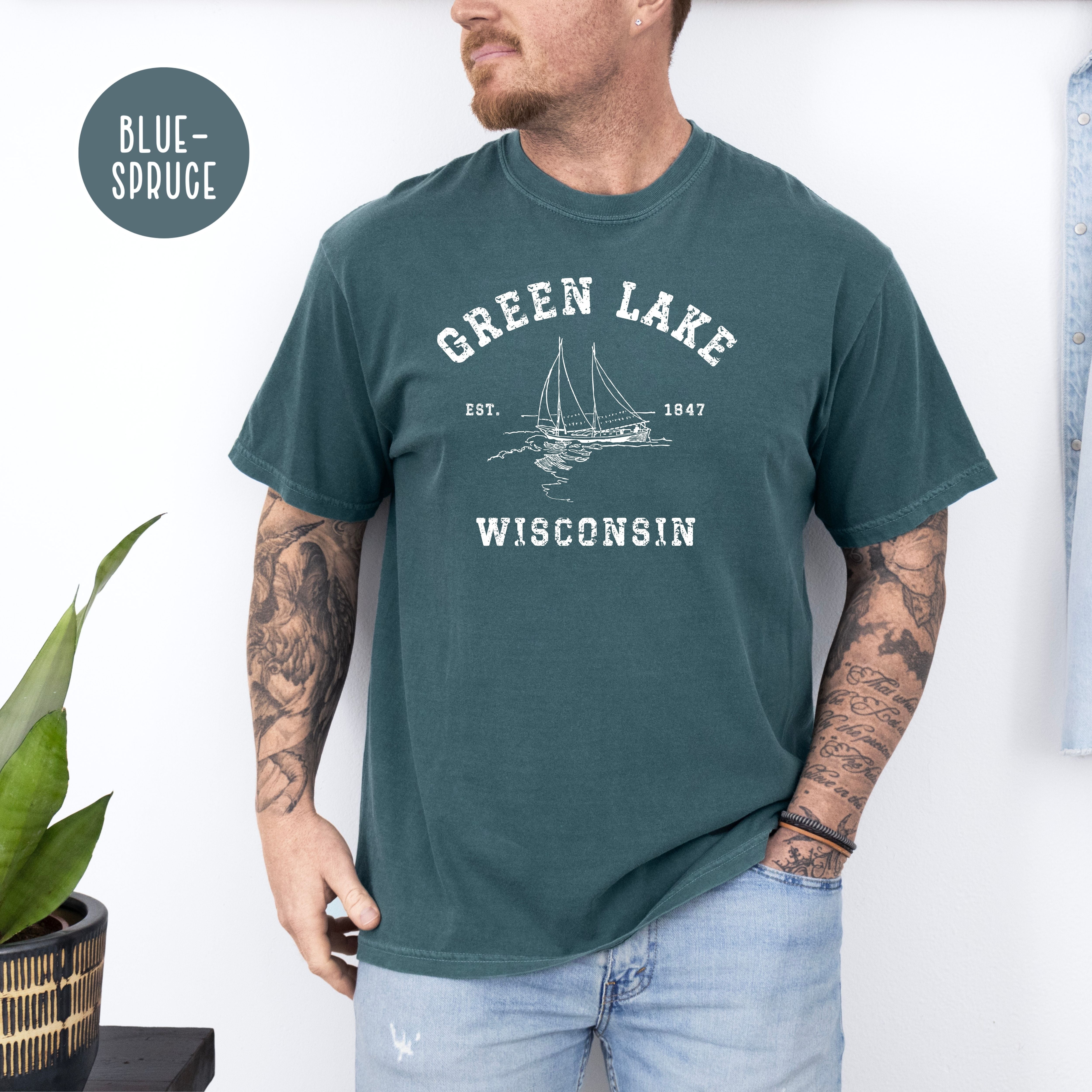 Green Lake Wisconsin Unisex Comfort Colors Camping T-Shirt, Green Lake Wisconsin Vacation Gift Shirt, Green Lake Tee, Wisconsin Tee Shirt