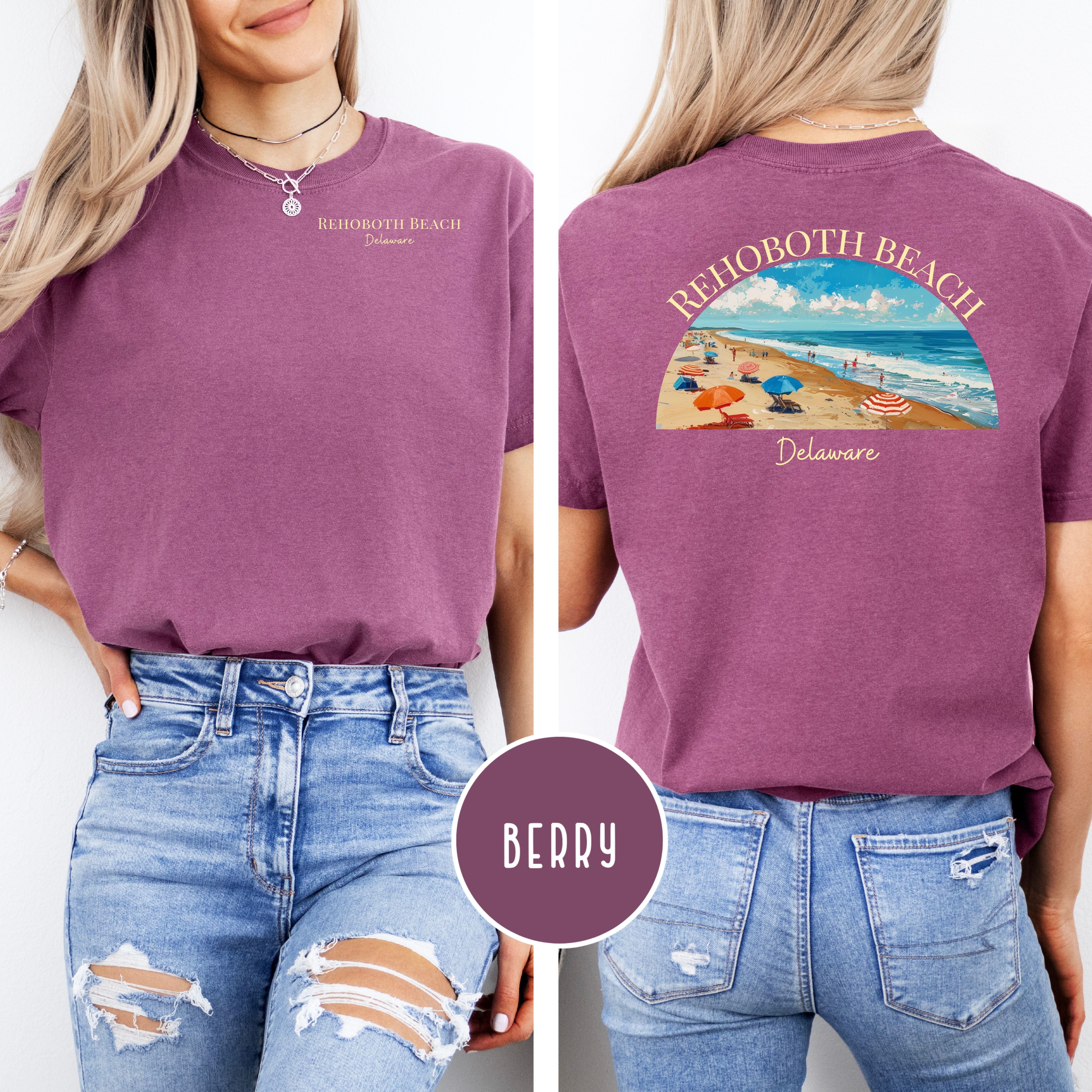 Rehoboth Beach Comfort Colors Vacation Beach Tee Design Front and Back