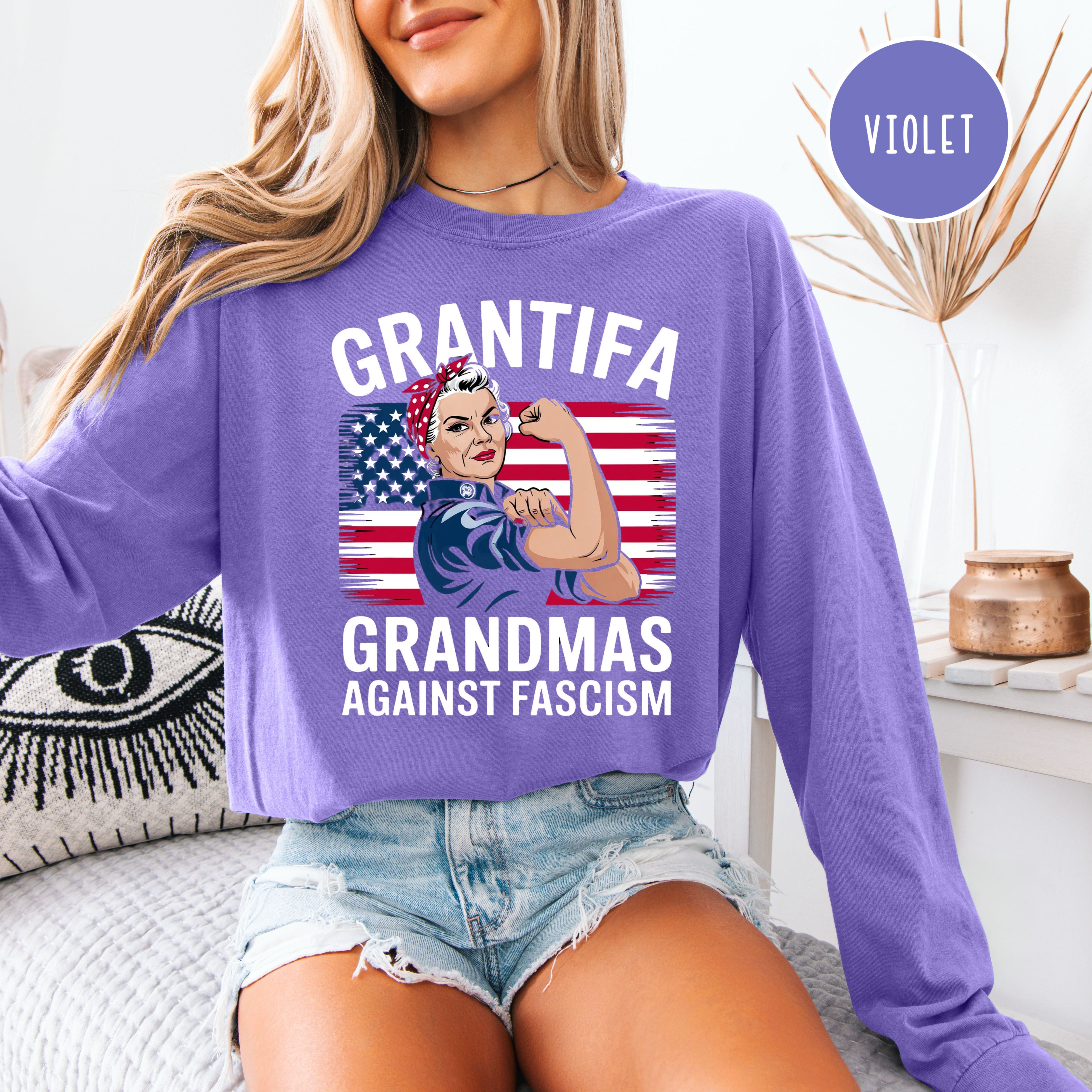 Grantifa Long Sleeve Comfort Colors Rosie the Riveter Grandmas Against Fascism Tee