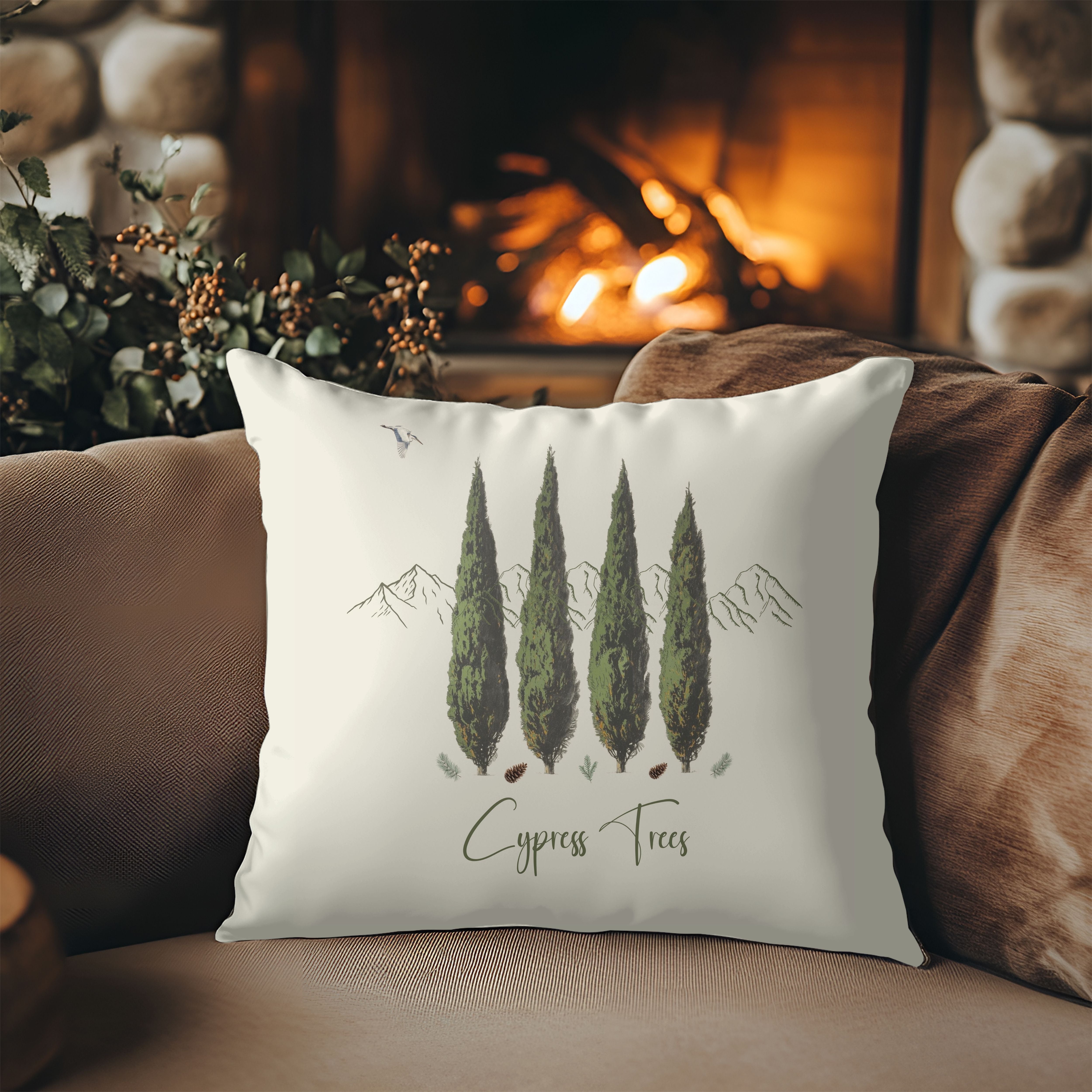 Cypress Trees Decorative Throw Pillows, Design Front & Back