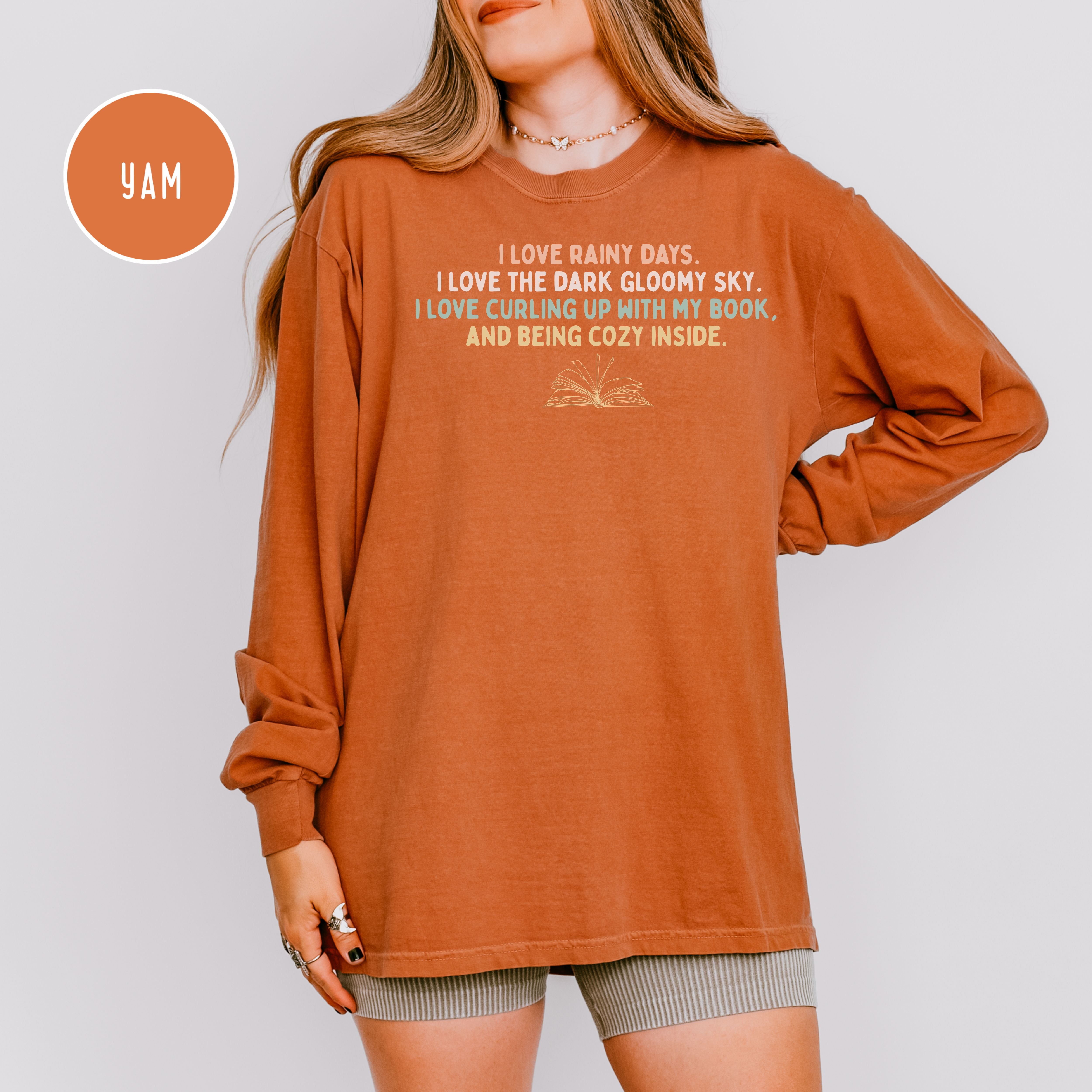 I Love Cozy Rainy Days Unisex Long Sleeve Comfort Colors T-Shirt, Book Lover, Loves Rainy Days Shirt
