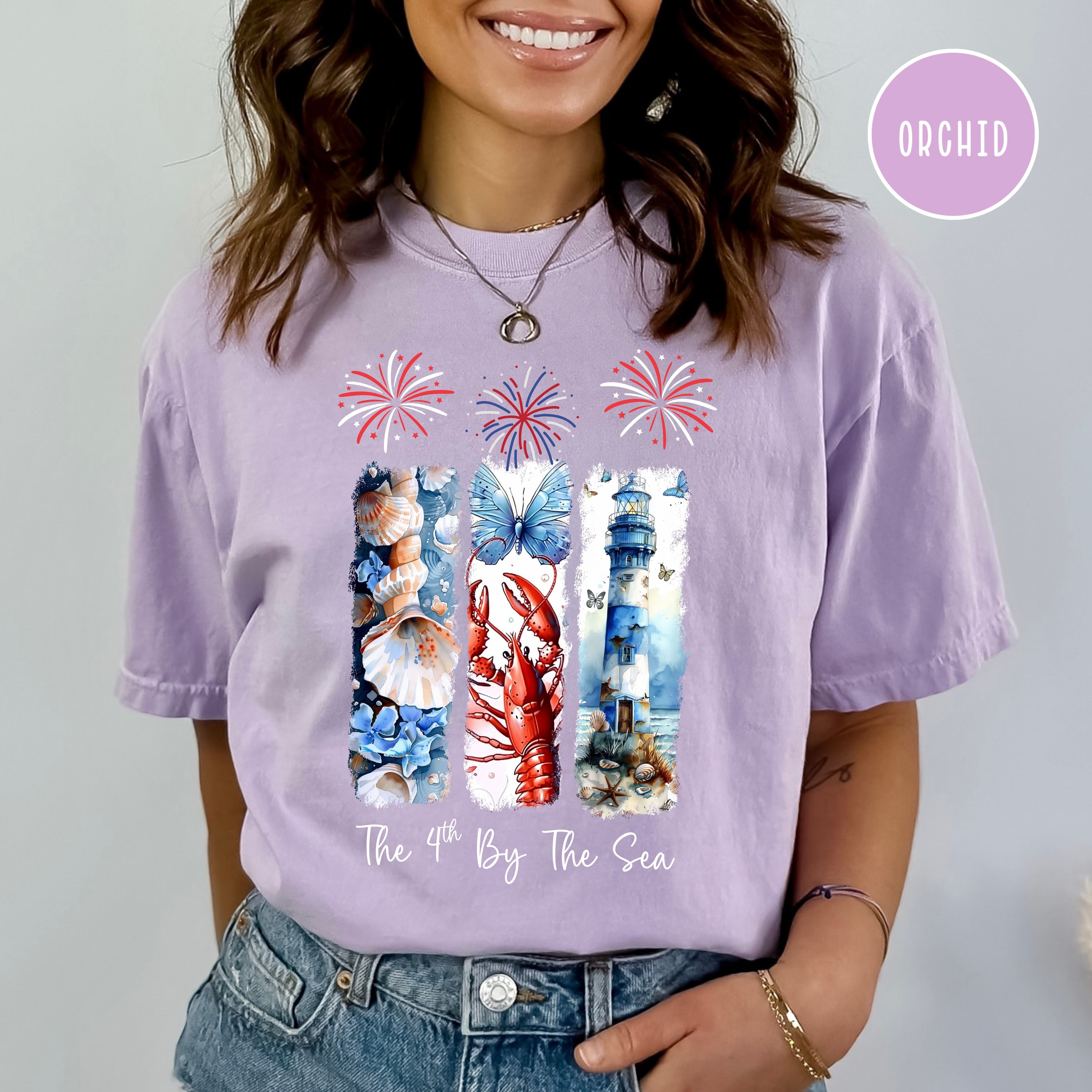 4th of July by The Sea Comfort Colors Independence Day Ocean Vacation Shirt