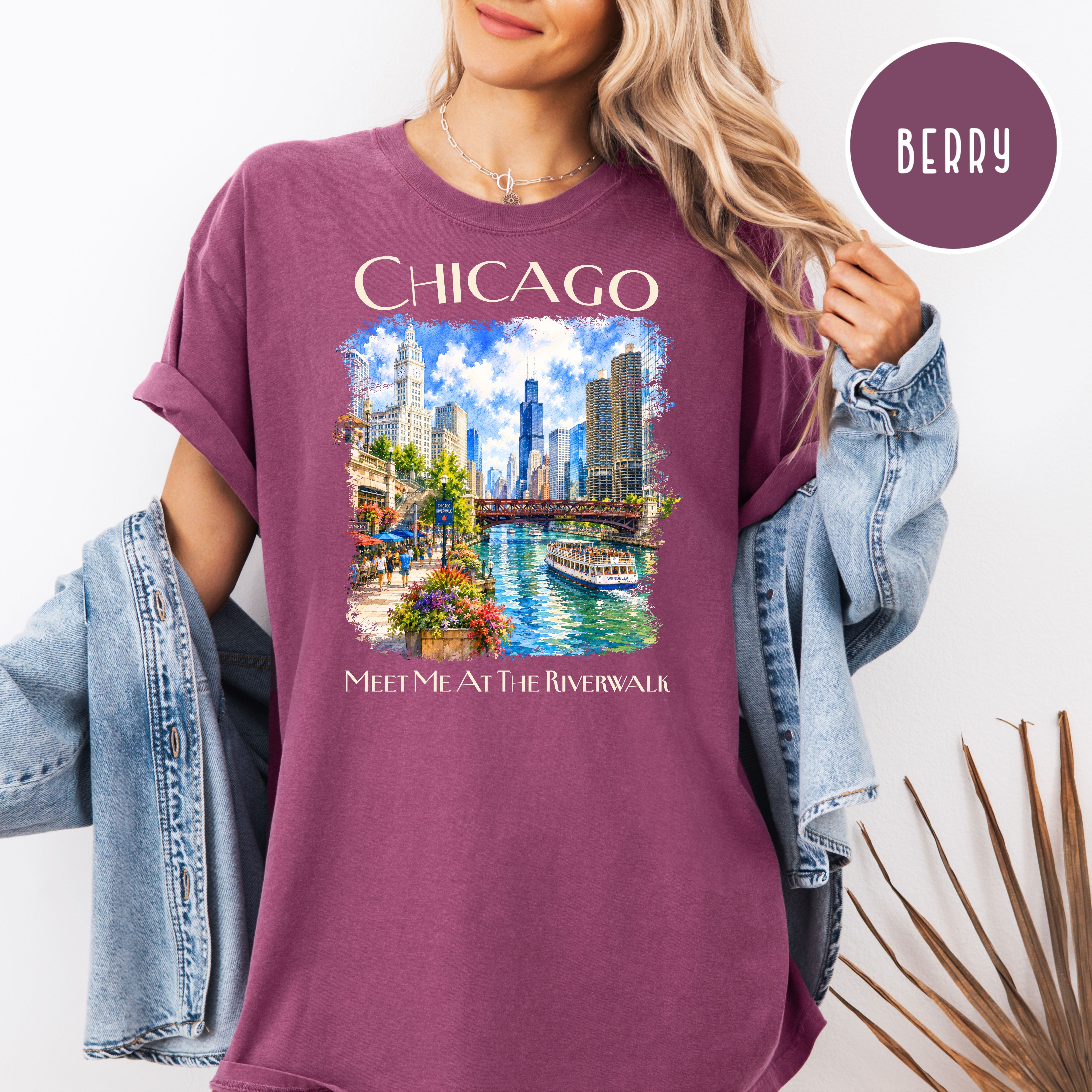 Chicago Riverwalk Unisex Comfort Colors Chicago Travel T-Shirt, Meet Me At The Riverwalk Chicago Shirt, Chicago Gift, Traveler Gift Shirt