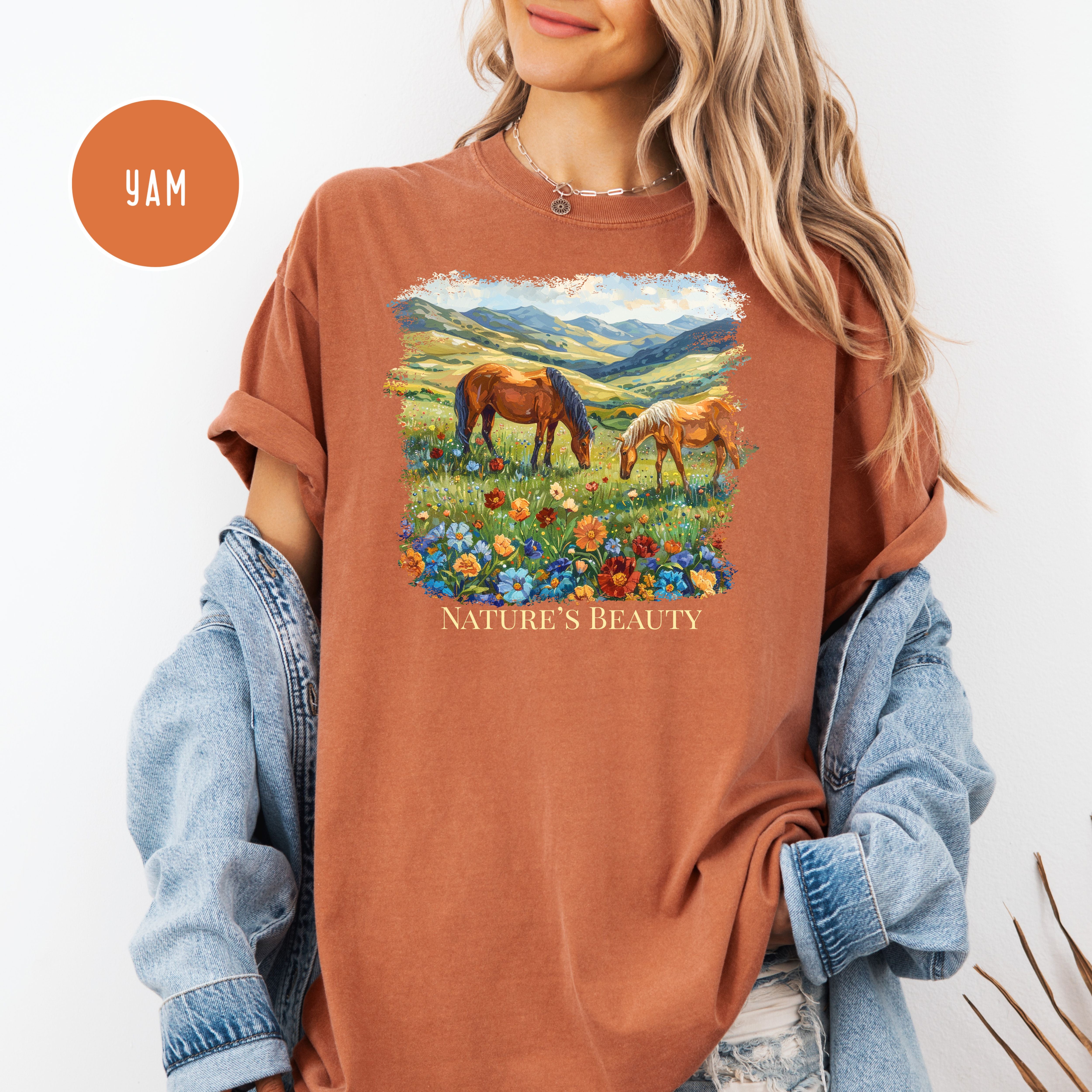 Beautiful Horses in a Field of Flowers Comfort Colors Tee