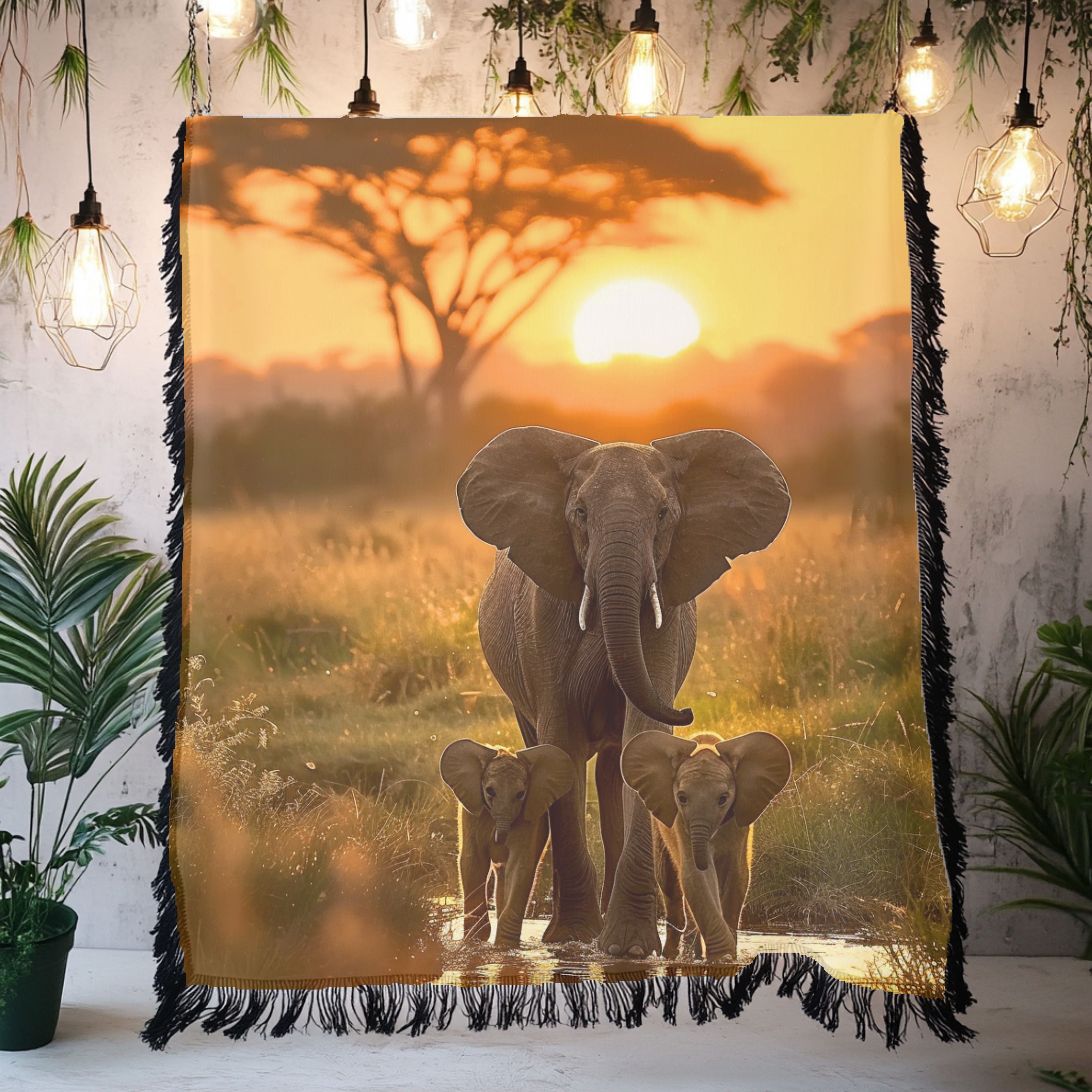 Elephants at Serengeti National Park Woven Throw Blanket