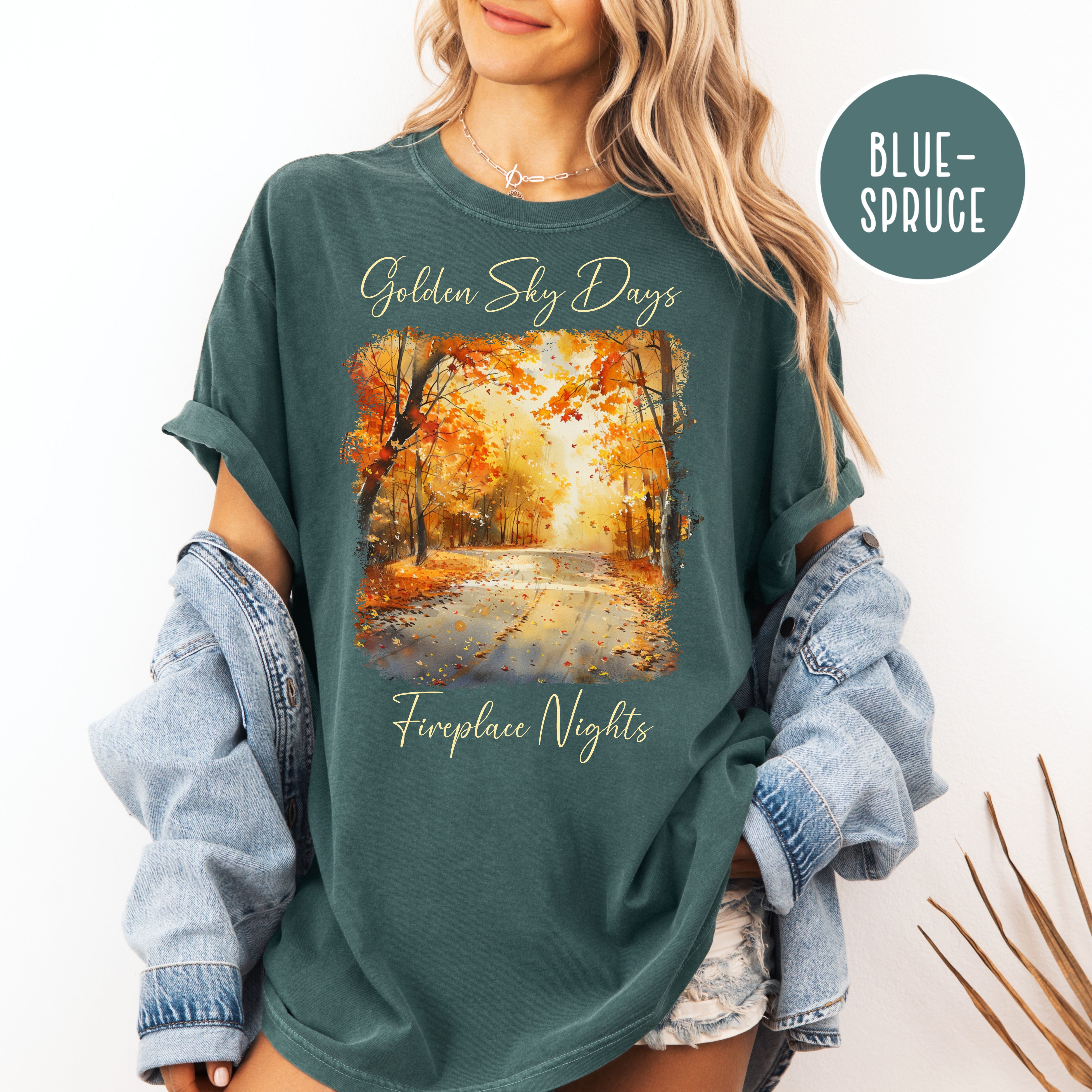 Golden Sky Days and Fireplace Nights Autumn Season Comfort Colors Fall Colors Tee Shirt