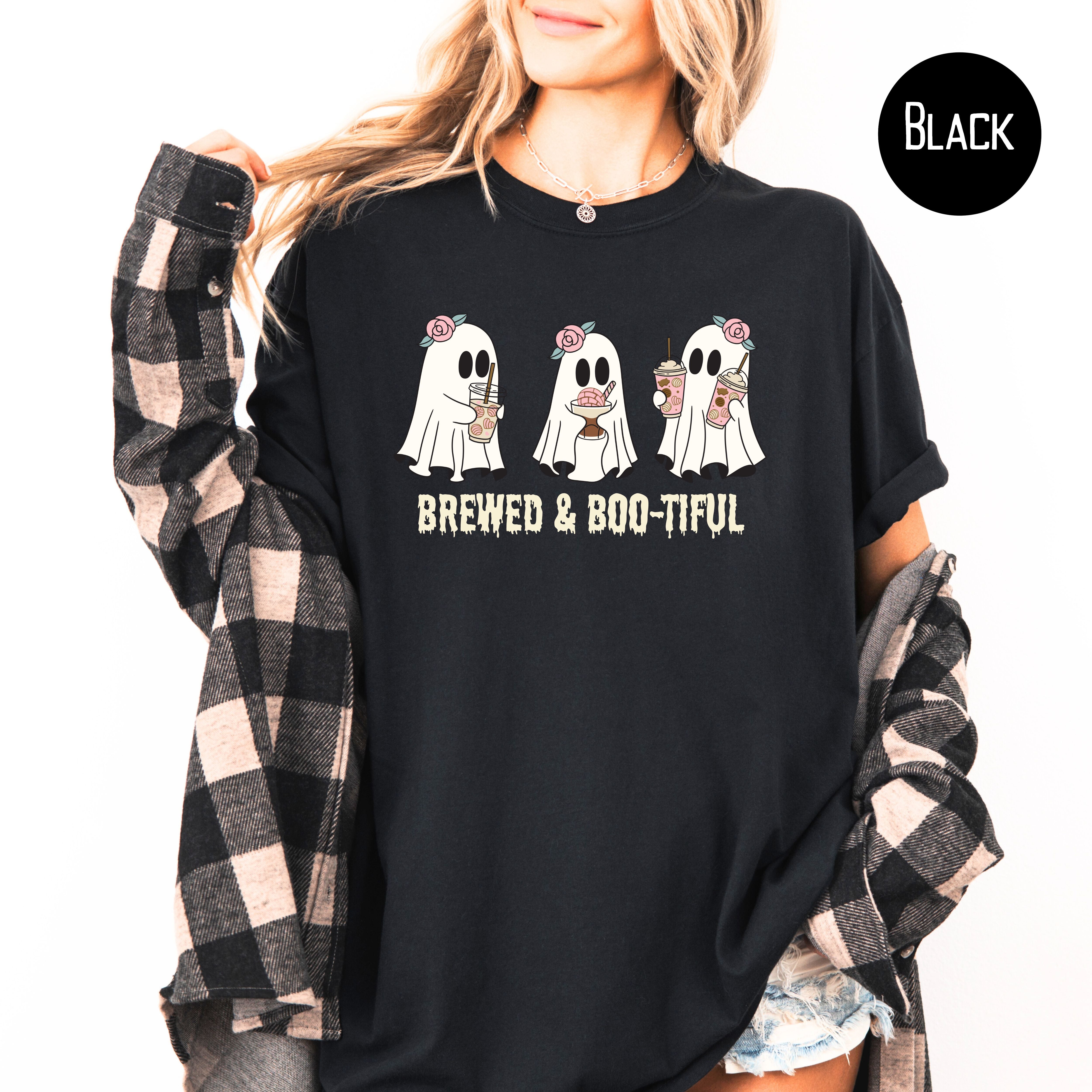 Cute Ghost Halloween Comfort Colors Tee Shirt for Coffee Lover