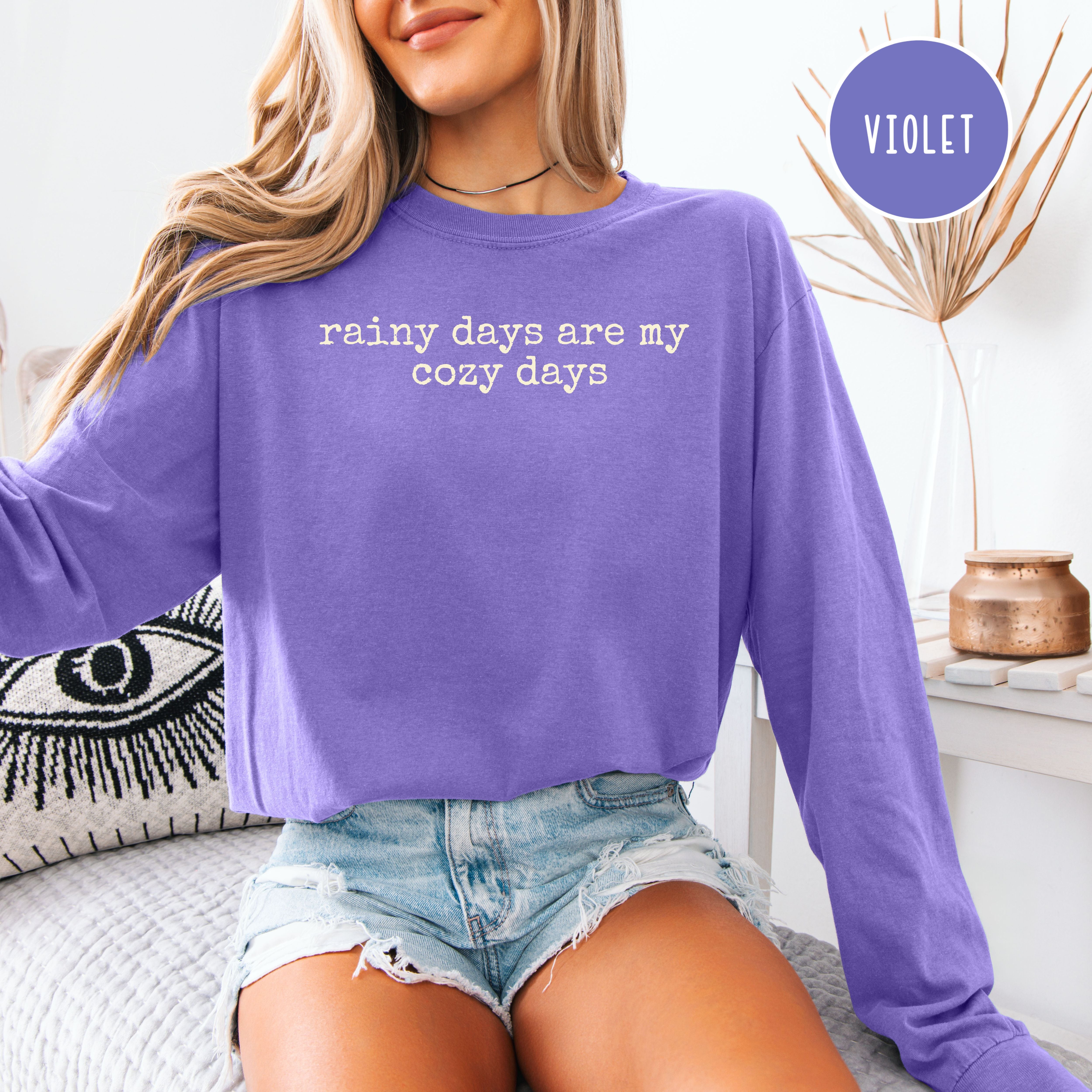 Rainy Days Are My Cozy Days Unisex Long Sleeve Comfort Colors T-Shirt, I Love Rainy Days Shirt